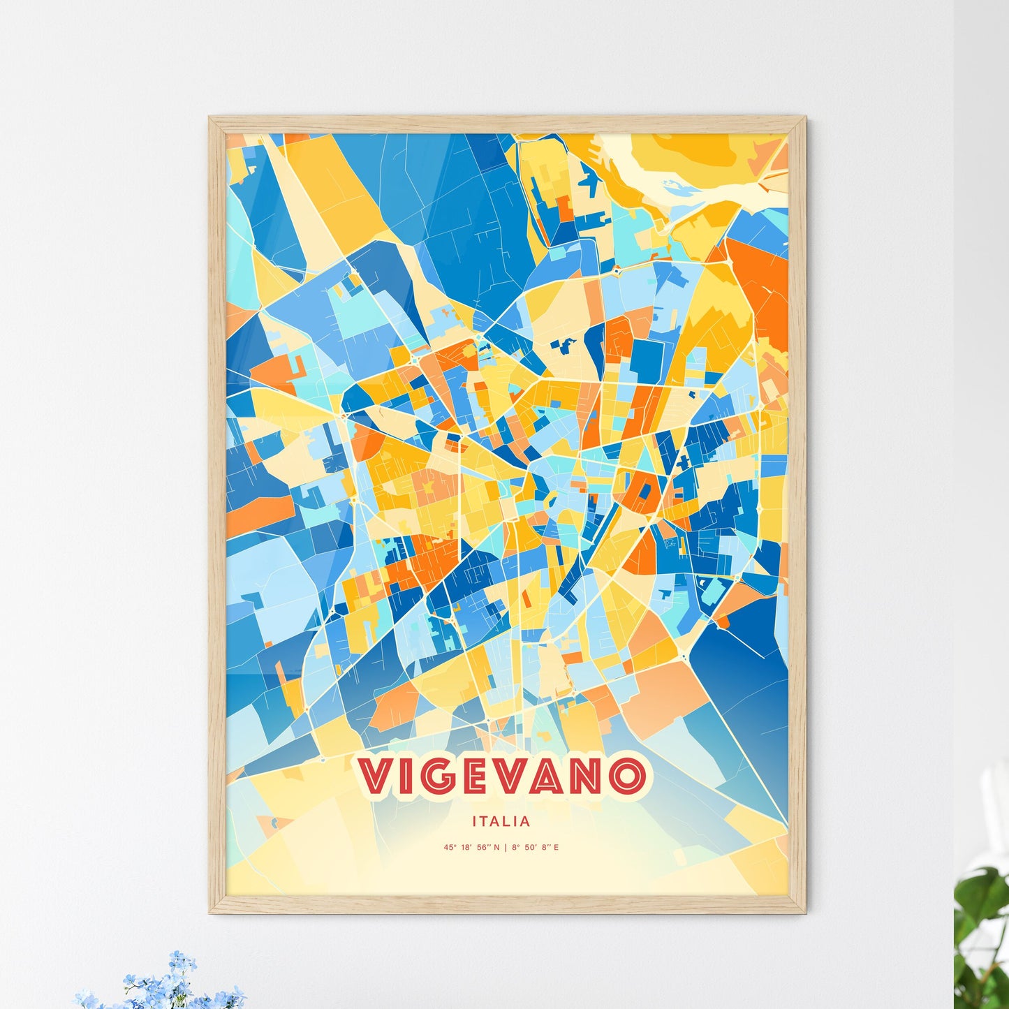 Colorful VIGEVANO ITALY Fine Art Map Blue Orange