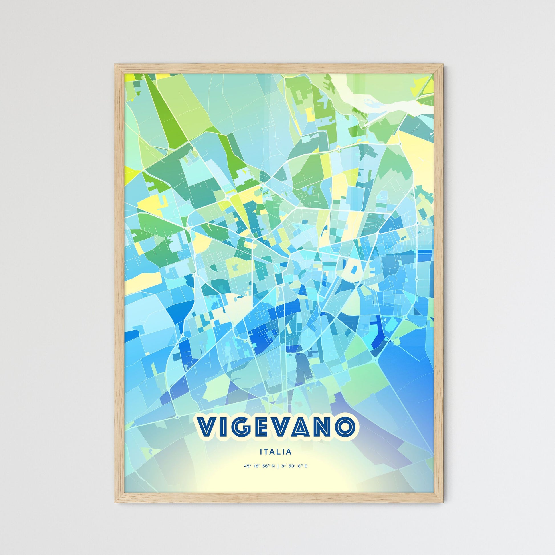 Colorful VIGEVANO ITALY Fine Art Map Cool Blue