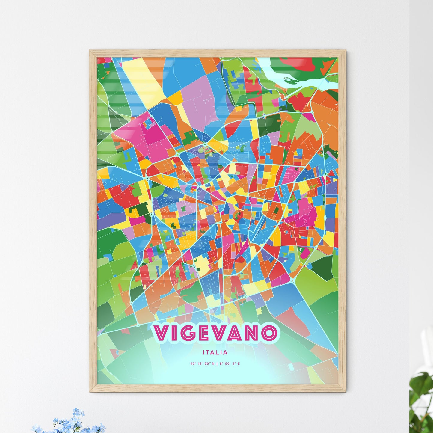 Colorful VIGEVANO ITALY Fine Art Map Crazy Colors