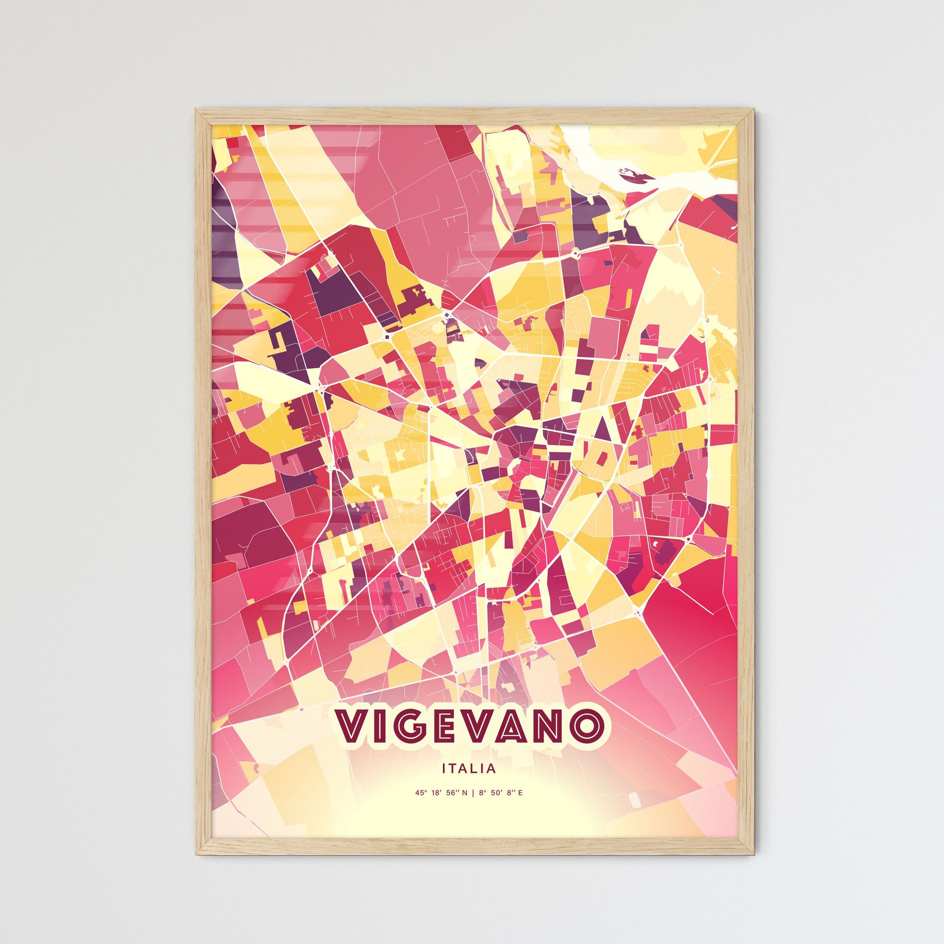 Colorful VIGEVANO ITALY Fine Art Map Hot Red