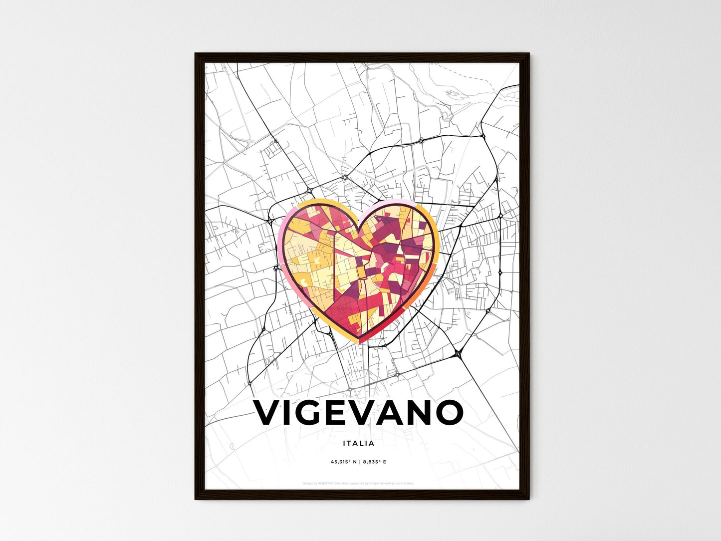Vigevano Italy wedding art map with heart icon