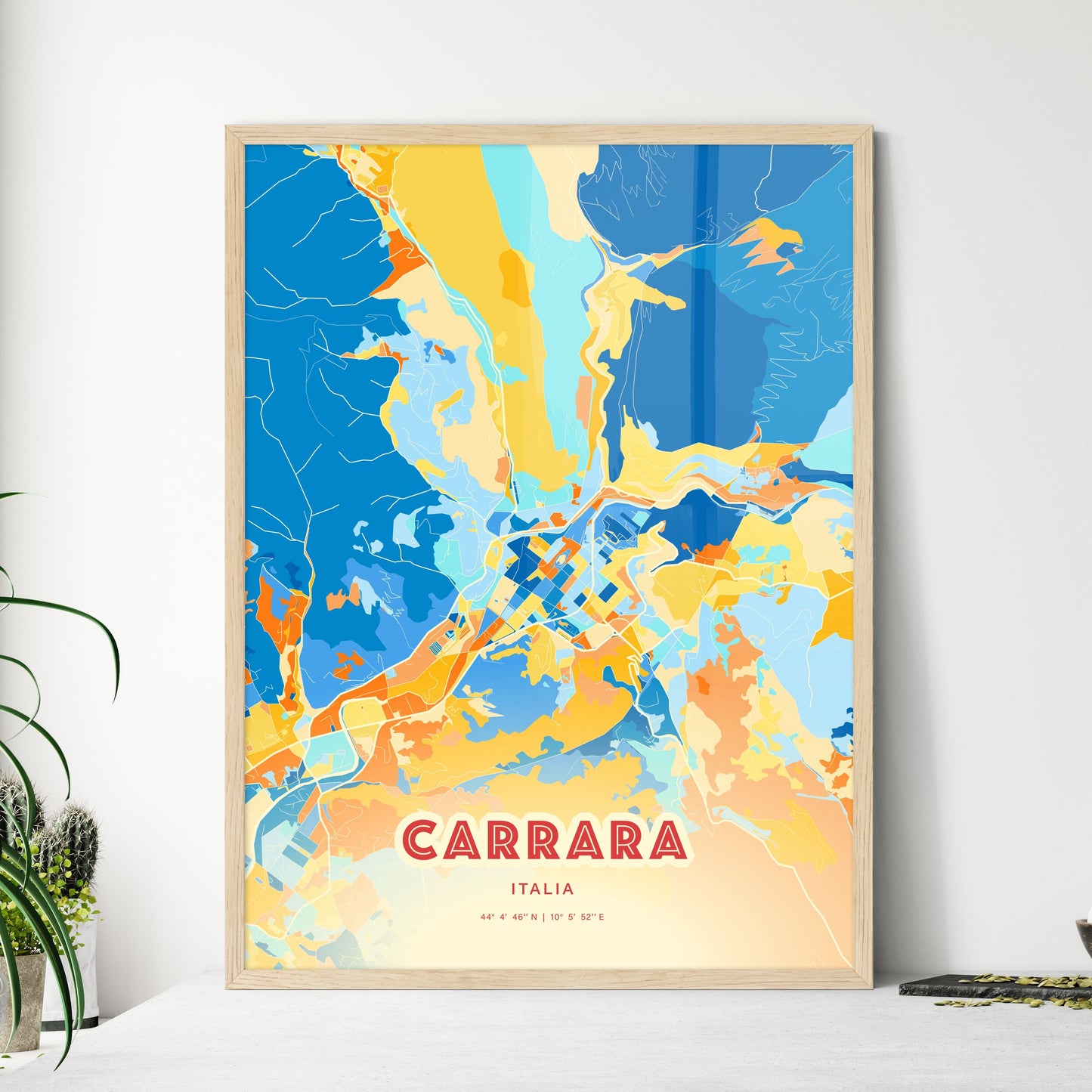 Colorful CARRARA ITALY Fine Art Map Blue Orange