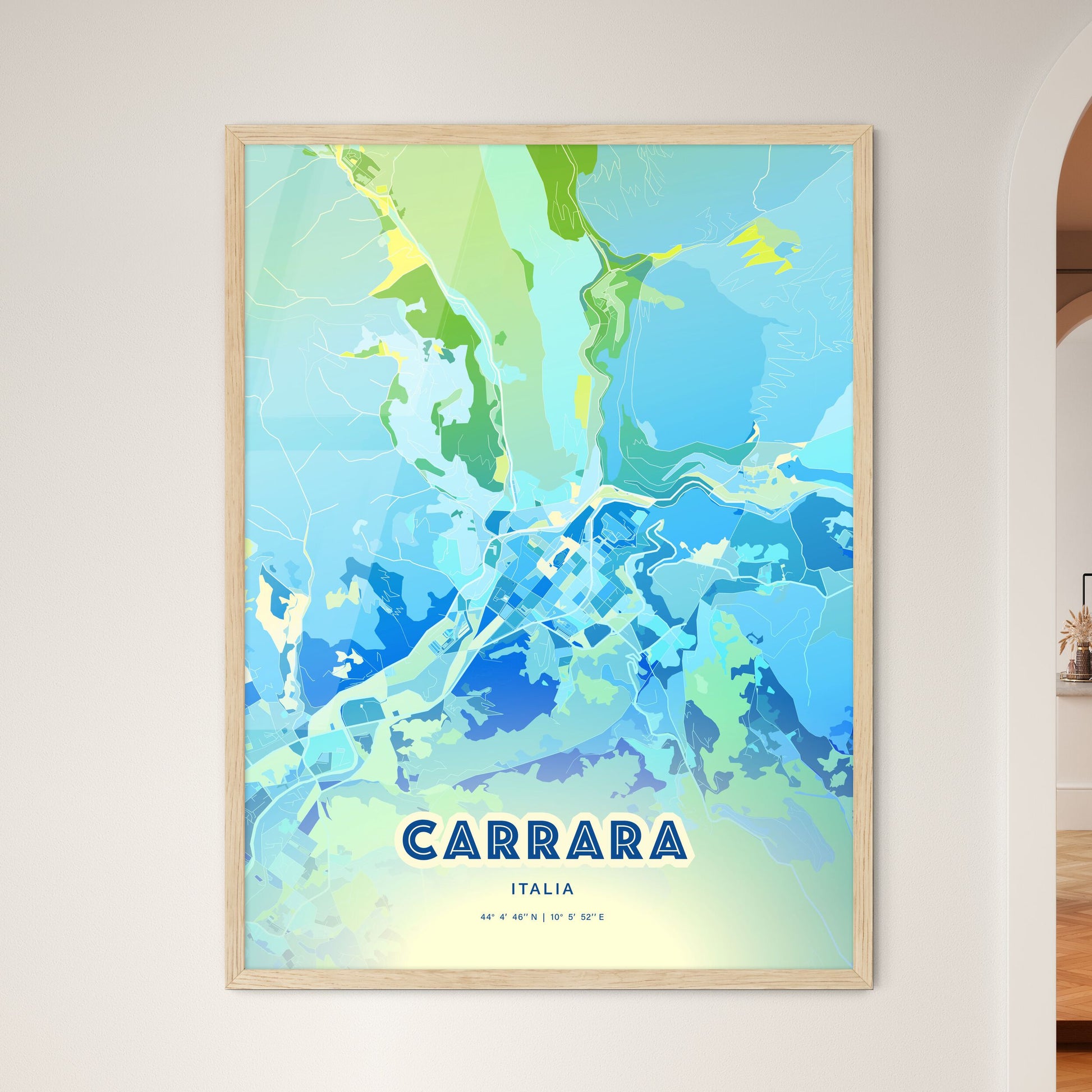 Colorful CARRARA ITALY Fine Art Map Cool Blue