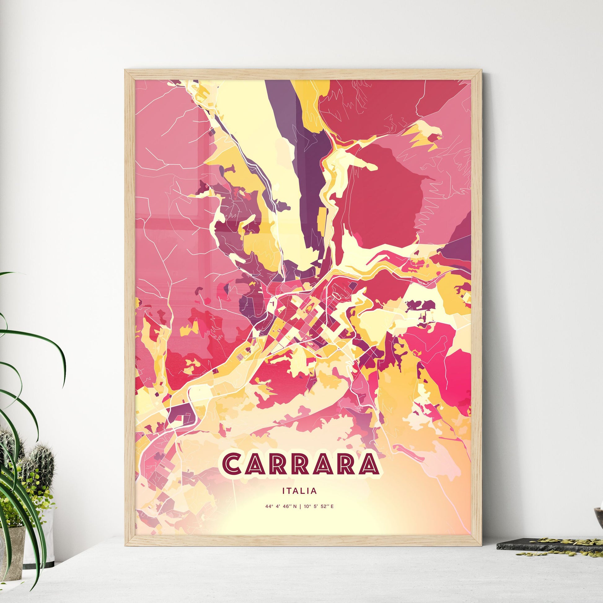 Colorful CARRARA ITALY Fine Art Map Hot Red