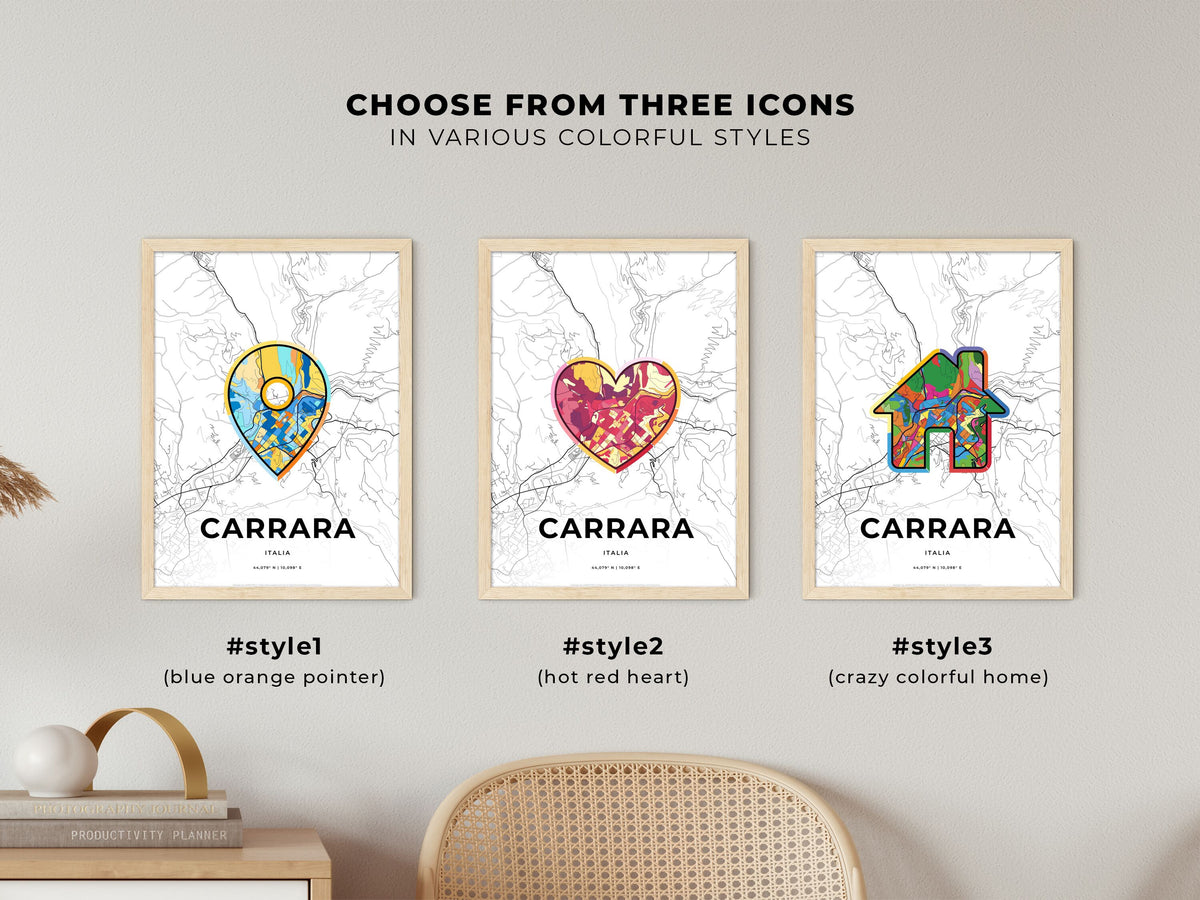 Carrara Italy maps with colorful icons