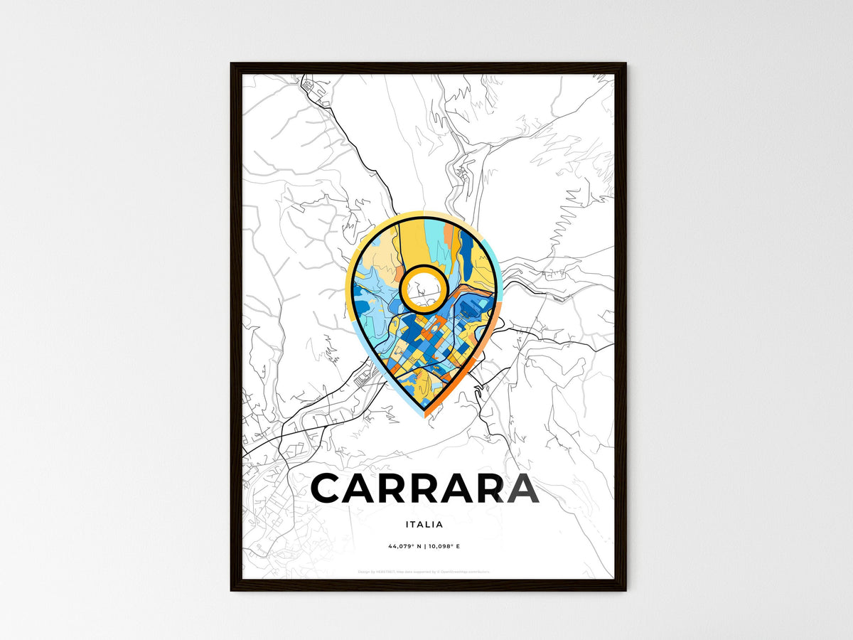 Carrara Italy wedding art map with pointer icon