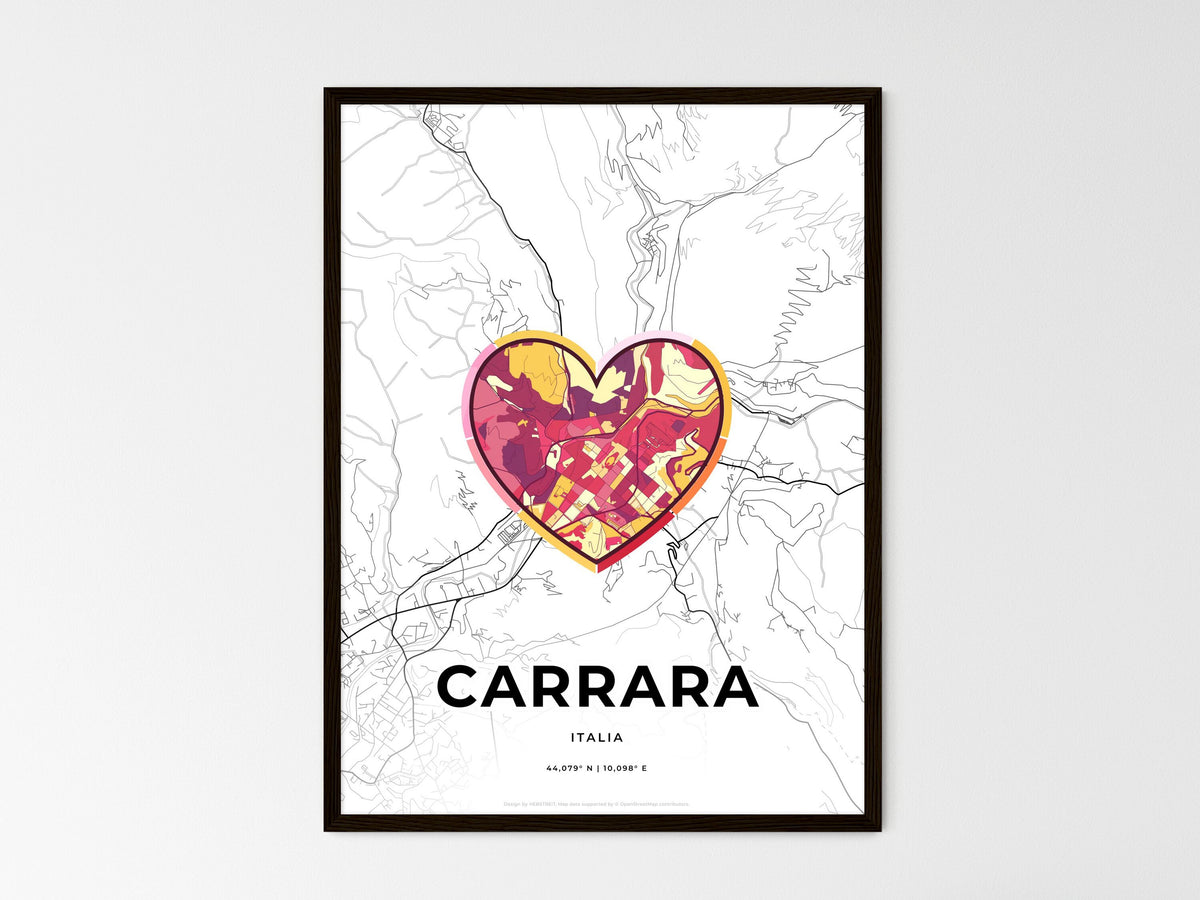 Carrara Italy wedding art map with heart icon