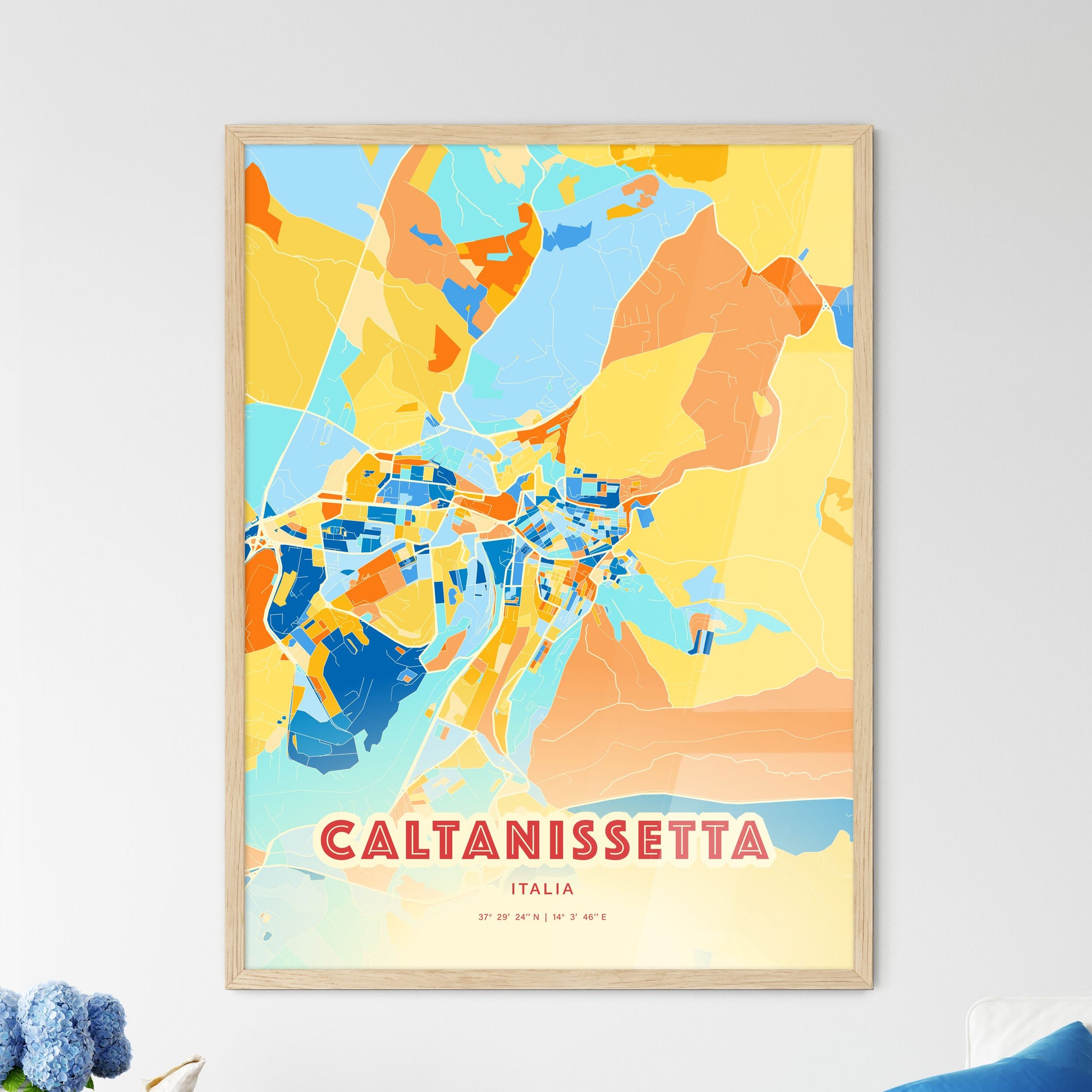 Colorful CALTANISSETTA ITALY Fine Art Map Blue Orange