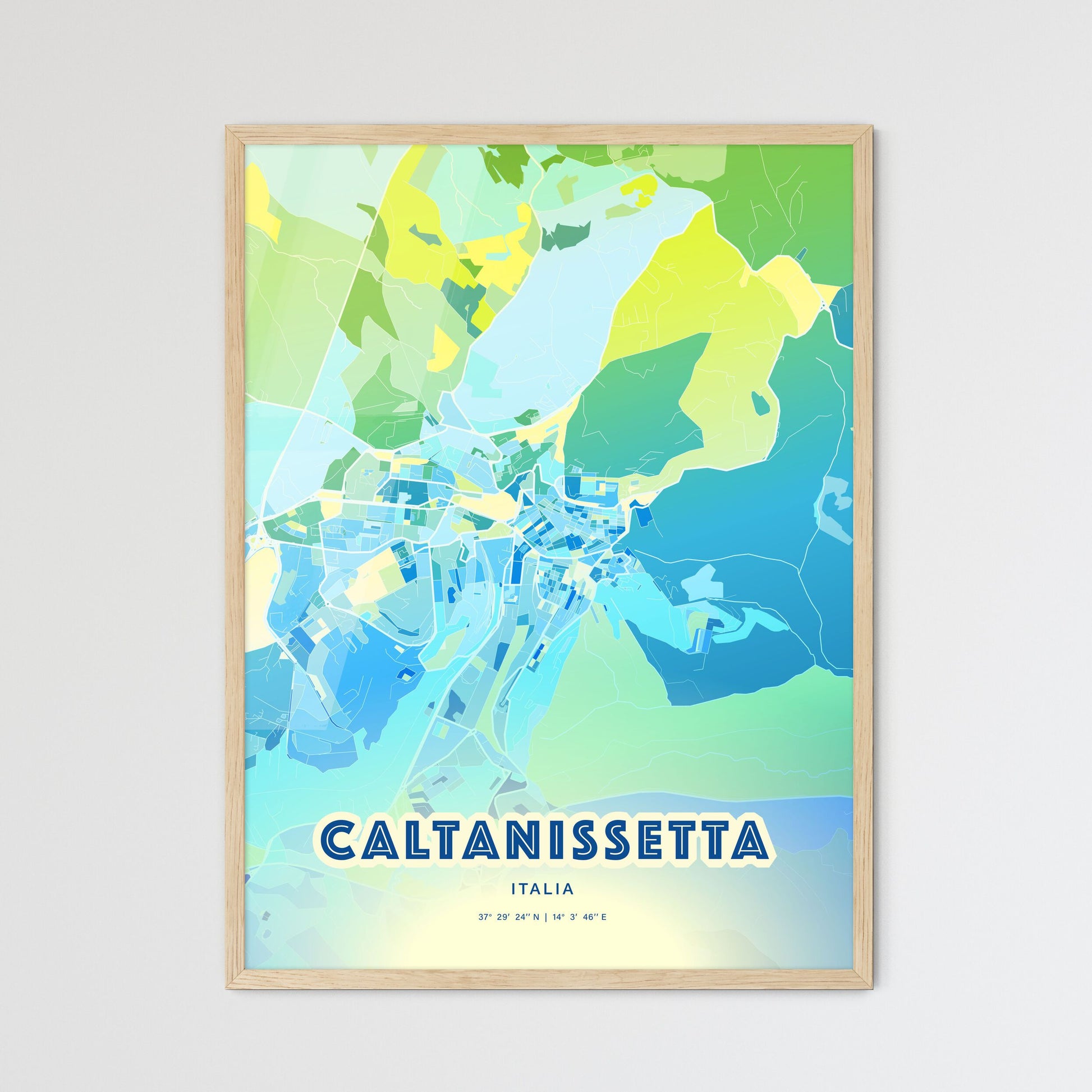 Colorful CALTANISSETTA ITALY Fine Art Map Cool Blue