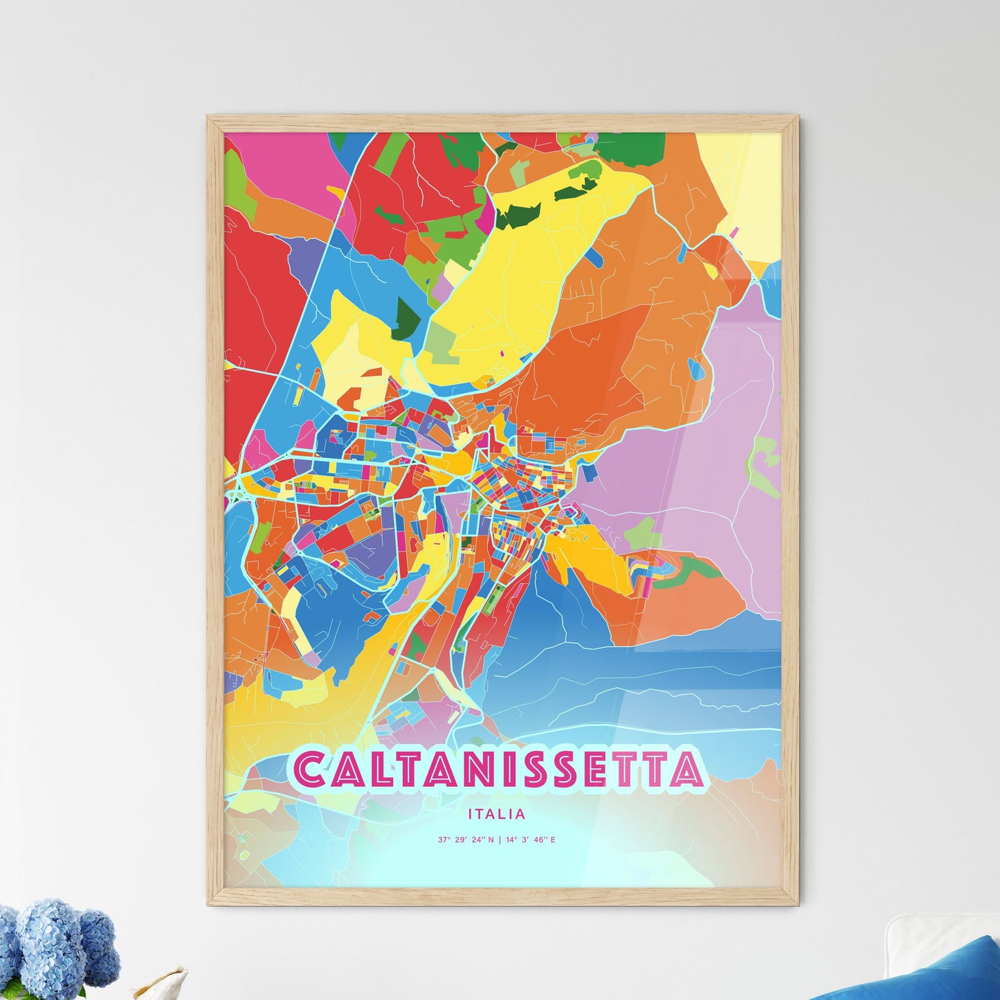 Colorful CALTANISSETTA ITALY Fine Art Map Crazy Colors