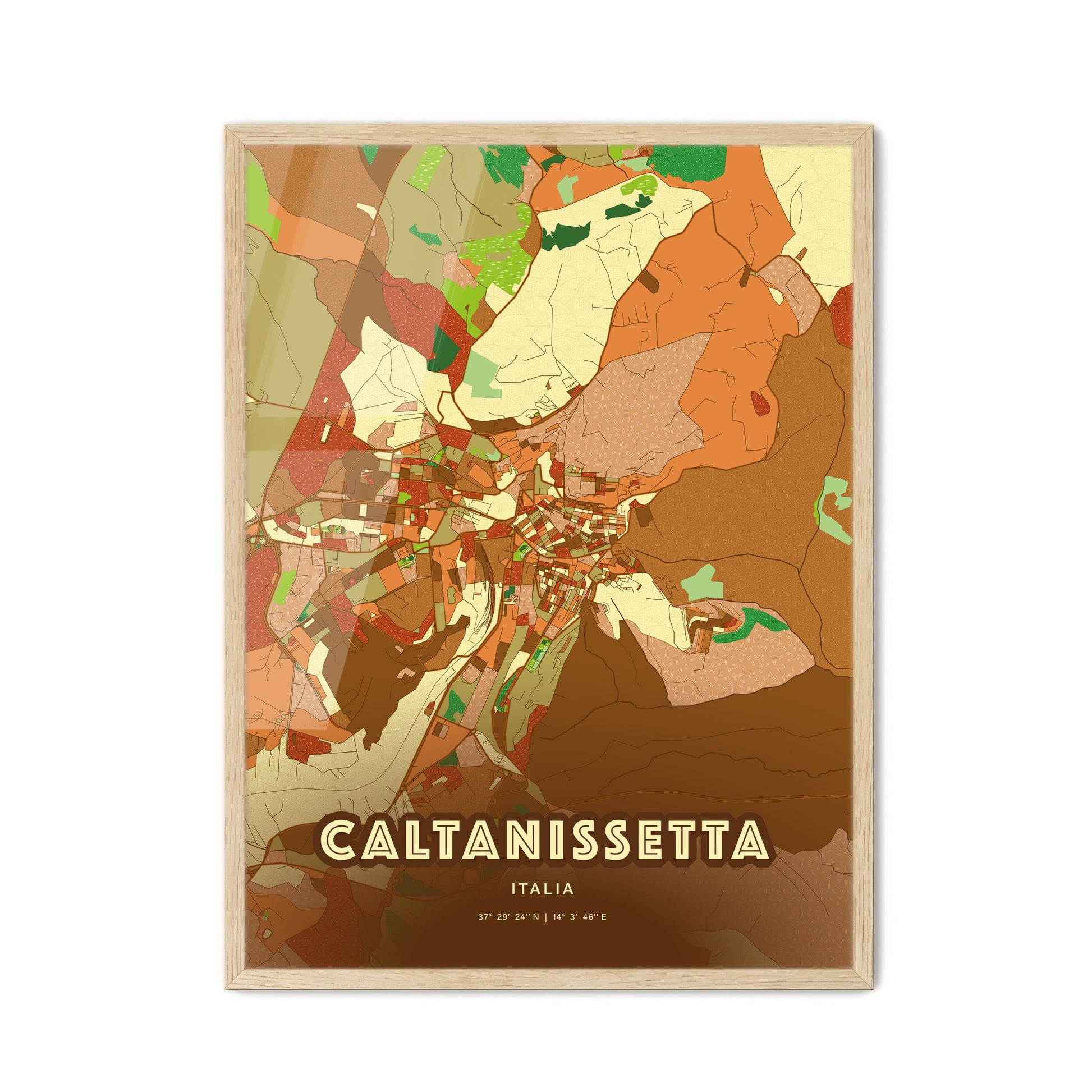 Colorful CALTANISSETTA ITALY Fine Art Map Farmhouse