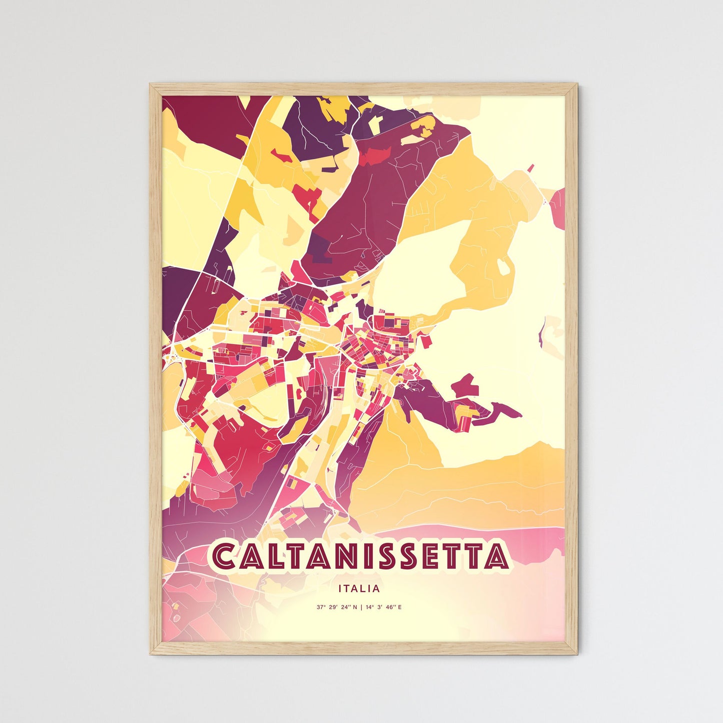 Colorful CALTANISSETTA ITALY Fine Art Map Hot Red