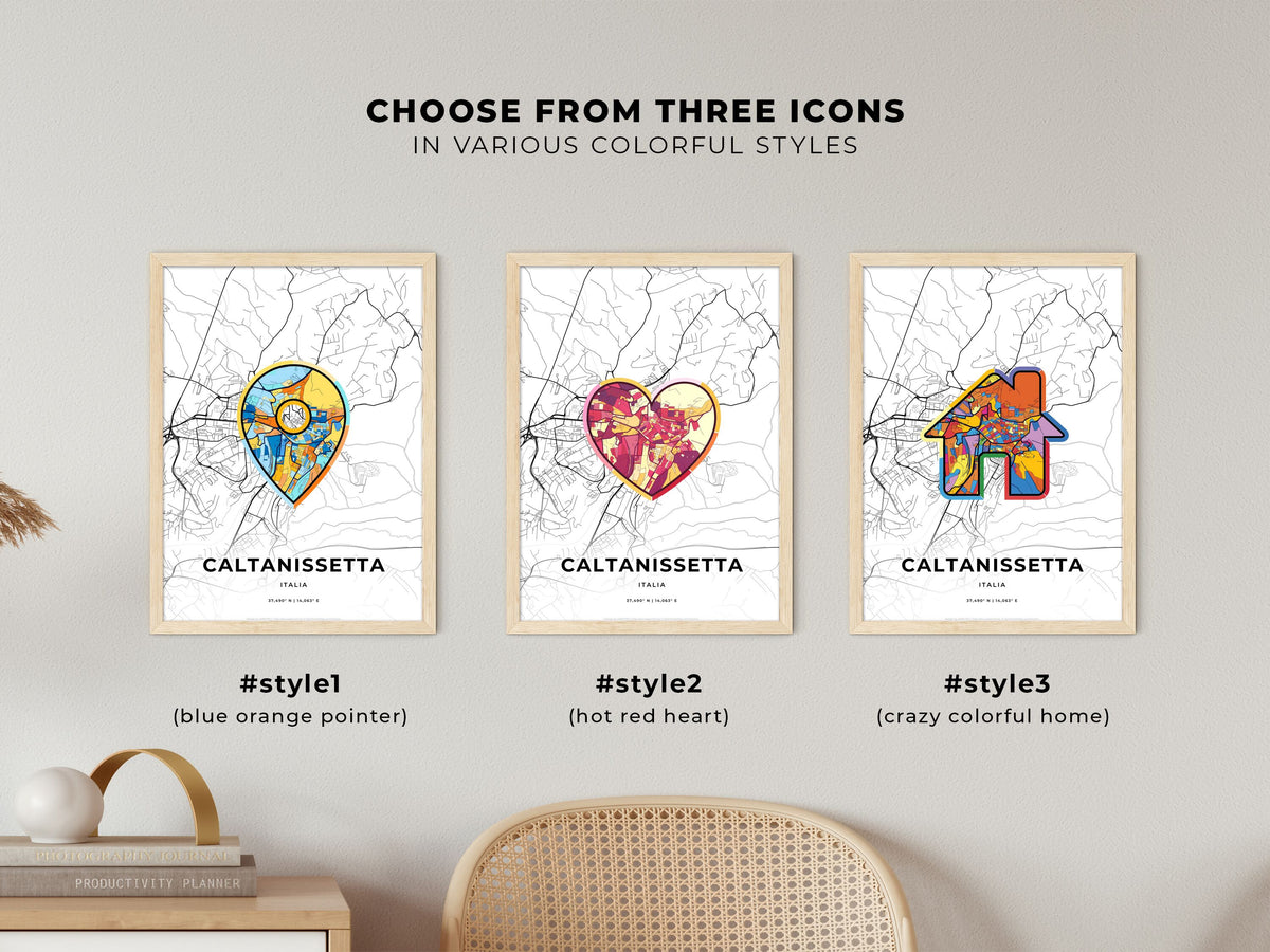 Caltanissetta Italy maps with colorful icons