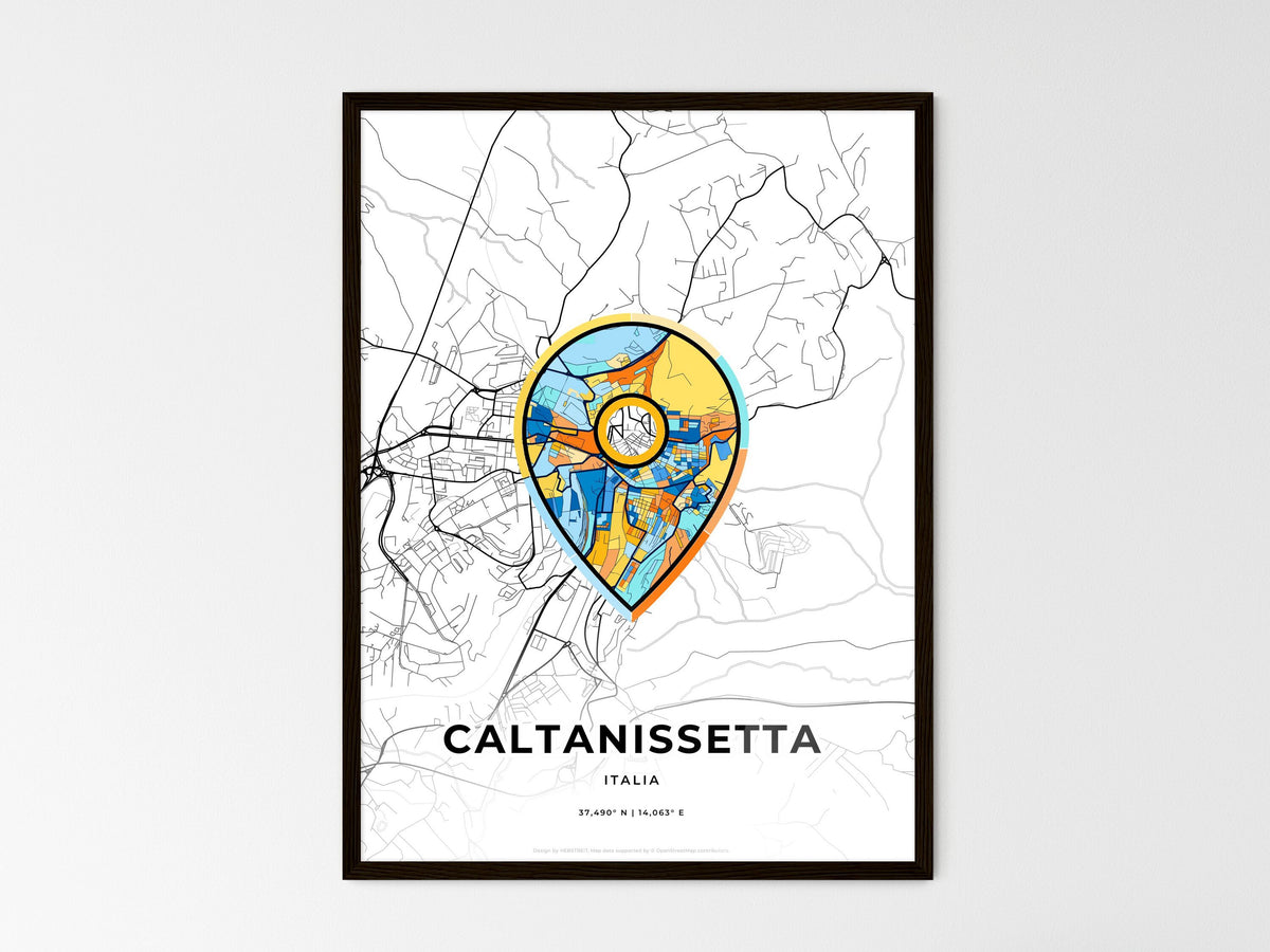 Caltanissetta Italy wedding art map with pointer icon