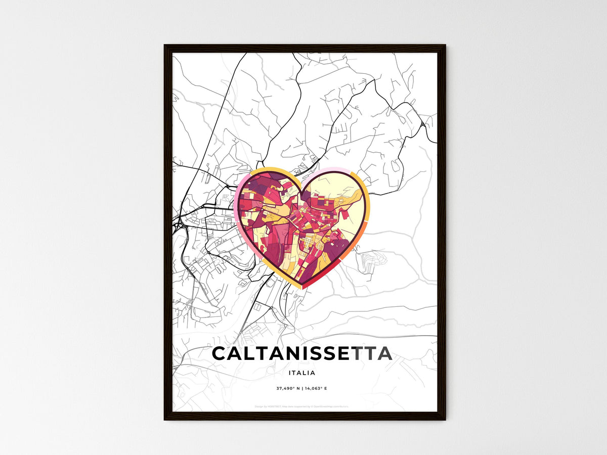 Caltanissetta Italy wedding art map with heart icon
