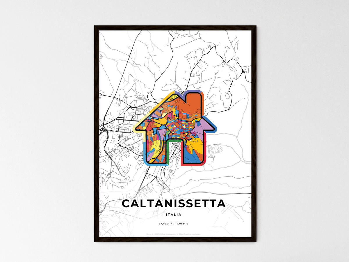 Caltanissetta Italy wedding art map with home icon