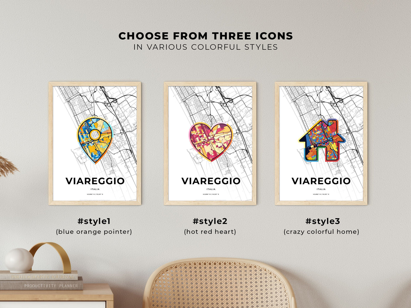 Viareggio Italy maps with colorful icons