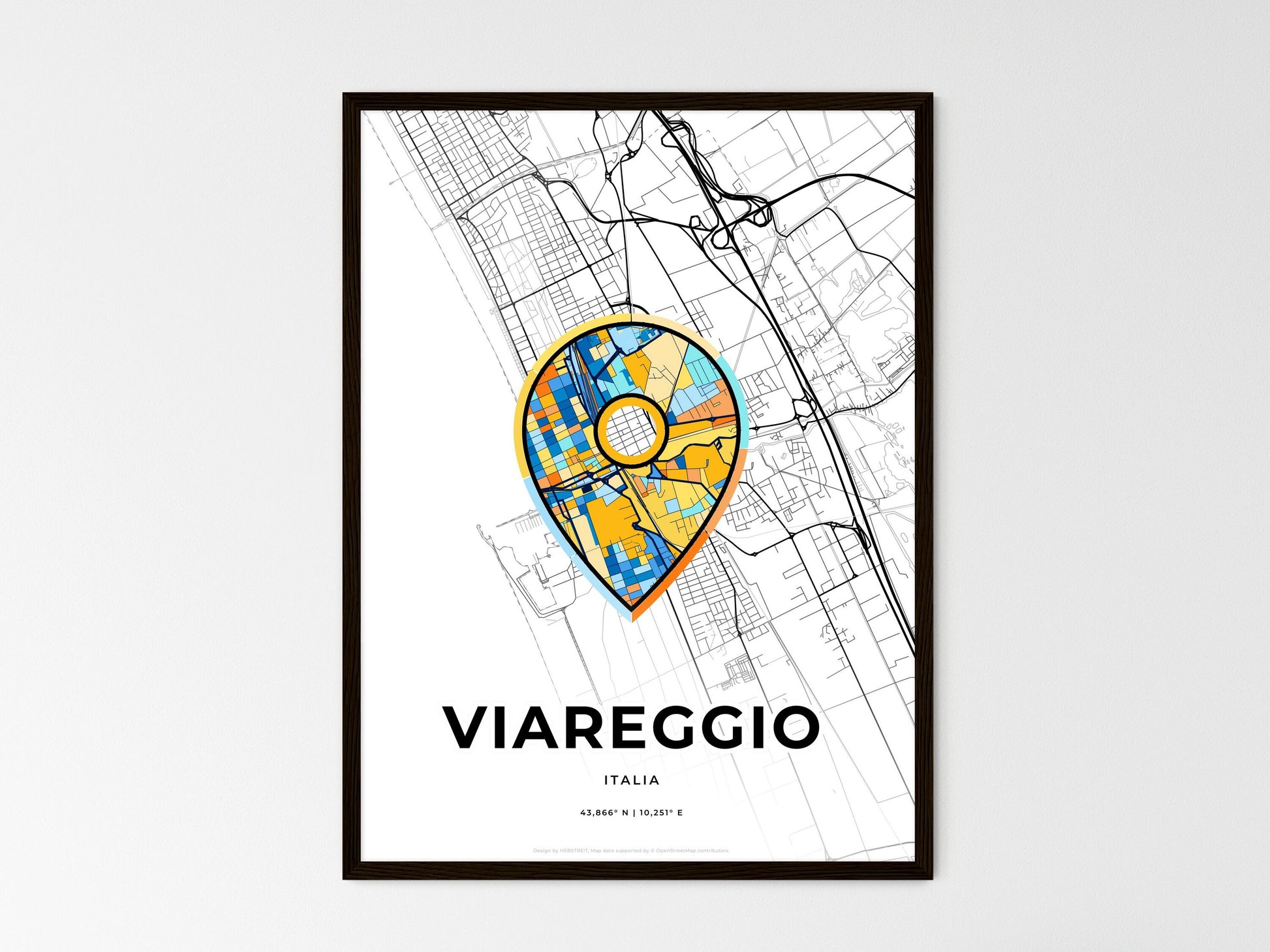 Viareggio Italy wedding art map with pointer icon
