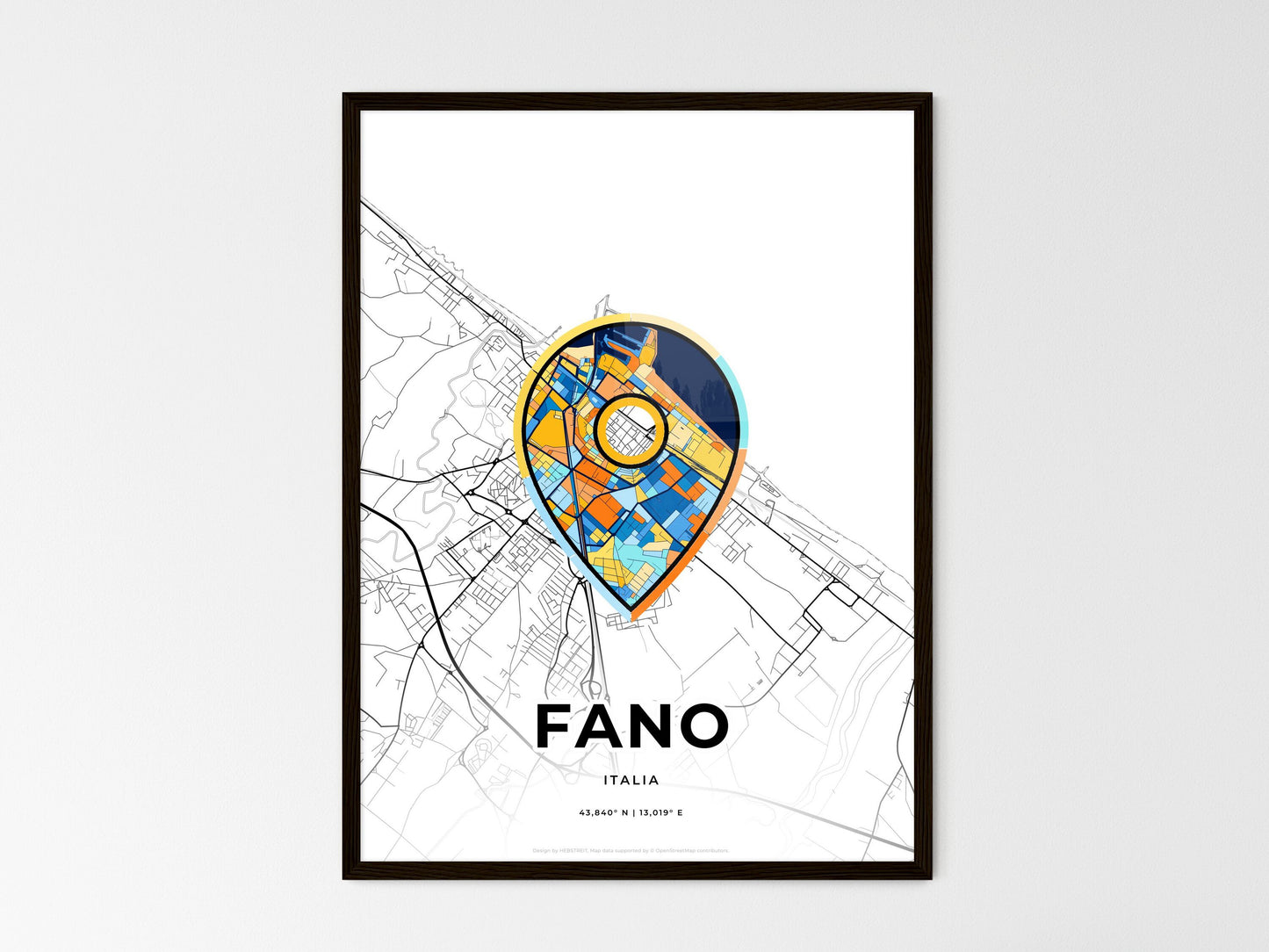 Fano Italy wedding art map with pointer icon