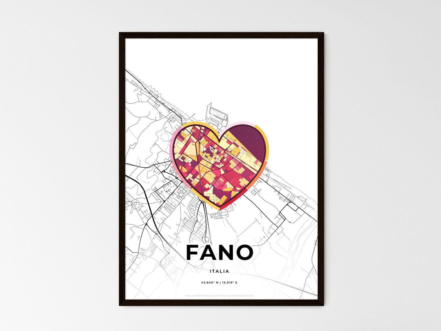 Fano Italy wedding art map with heart icon