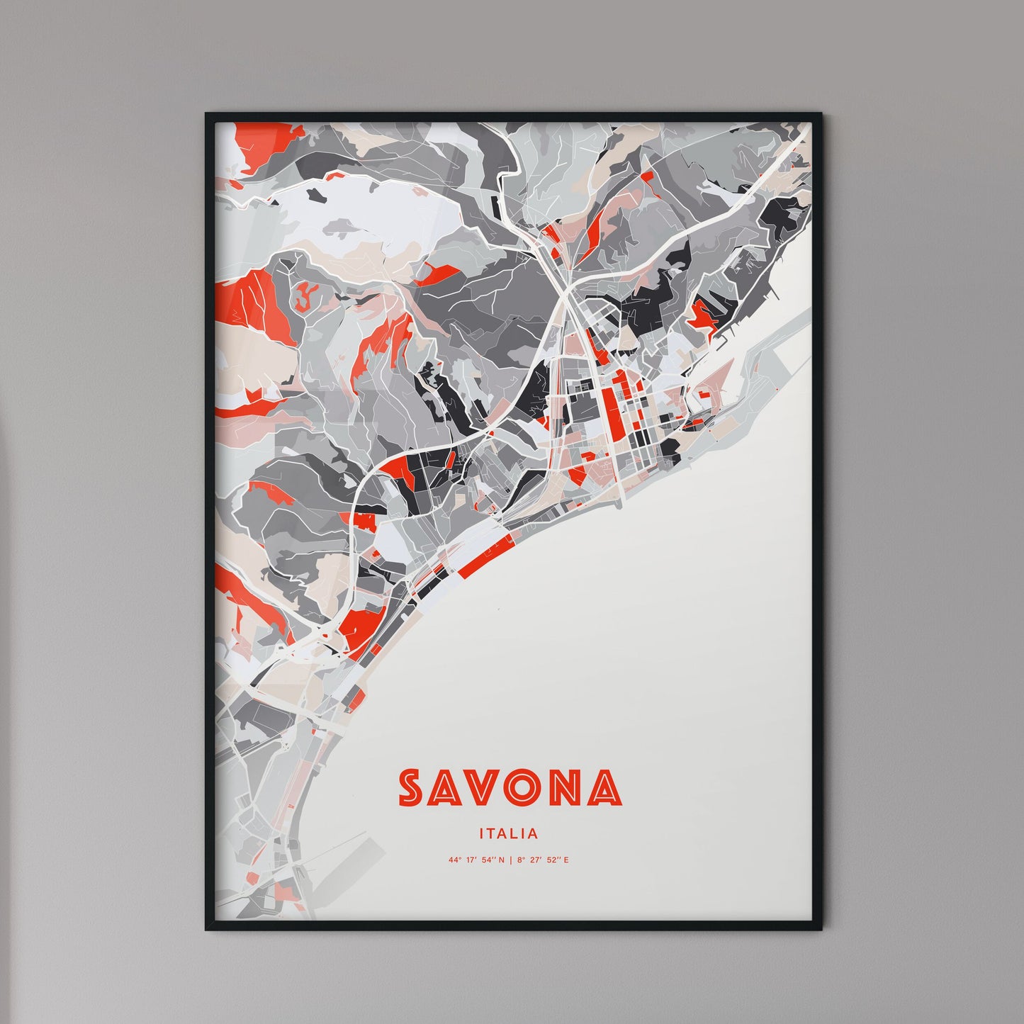 Colorful SAVONA ITALY Fine Art Map Modern