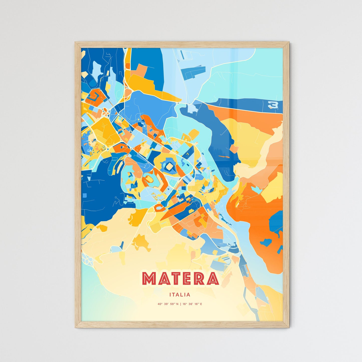 Colorful MATERA ITALY Fine Art Map Blue Orange