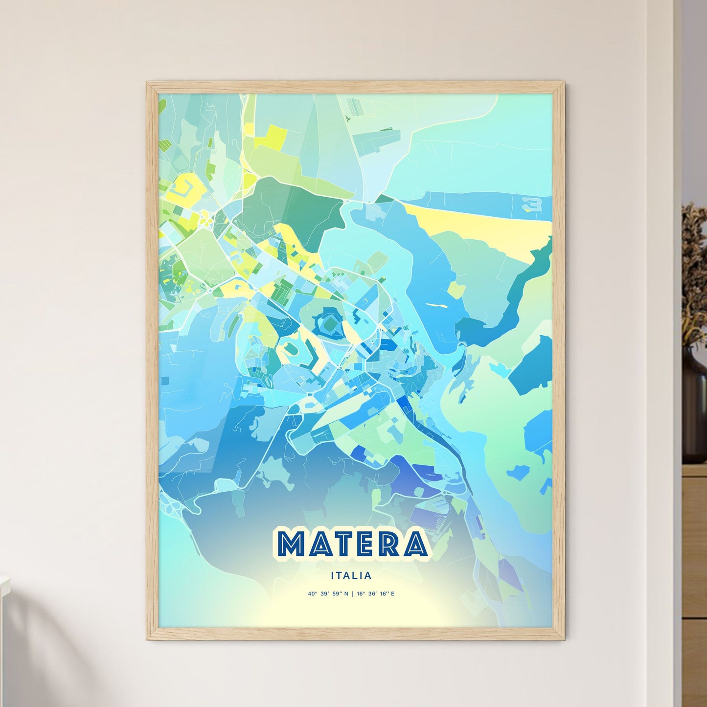 Colorful MATERA ITALY Fine Art Map Cool Blue