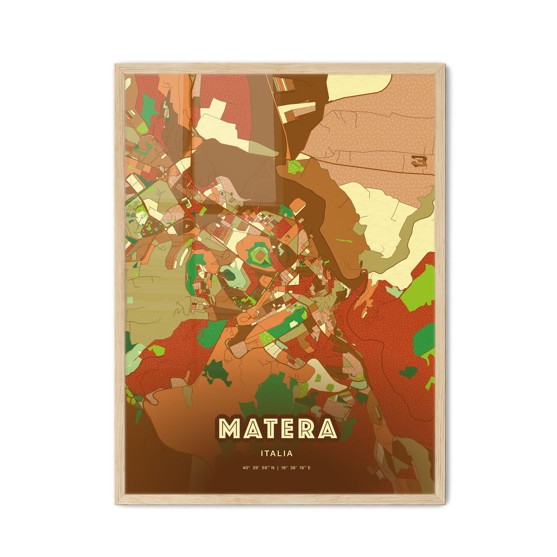 Colorful MATERA ITALY Fine Art Map Farmhouse