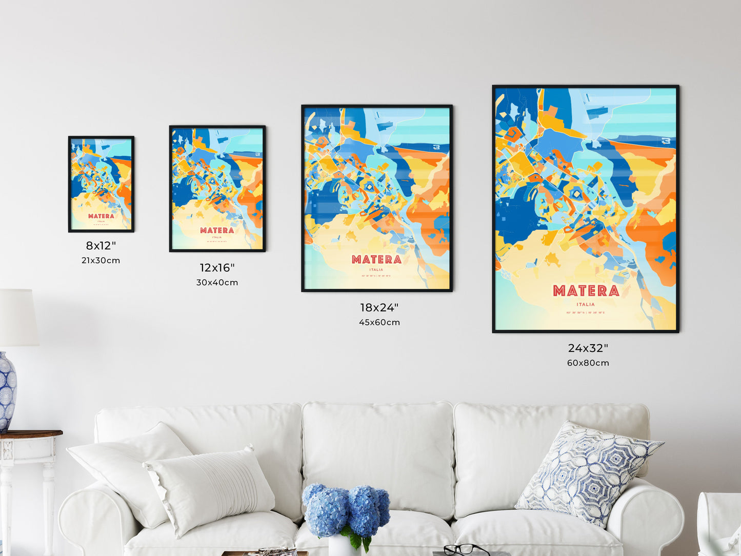 Colorful MATERA ITALY Fine Art Map Blue Orange