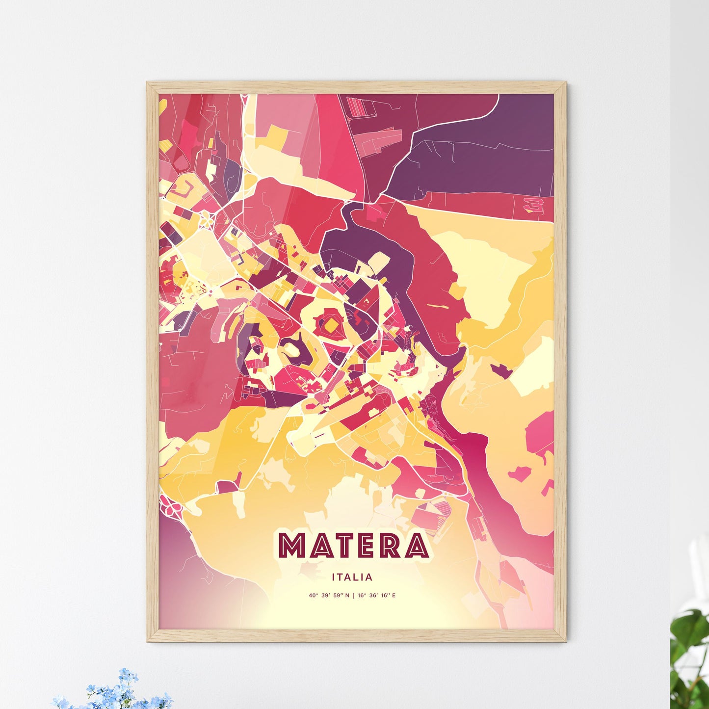 Colorful MATERA ITALY Fine Art Map Hot Red