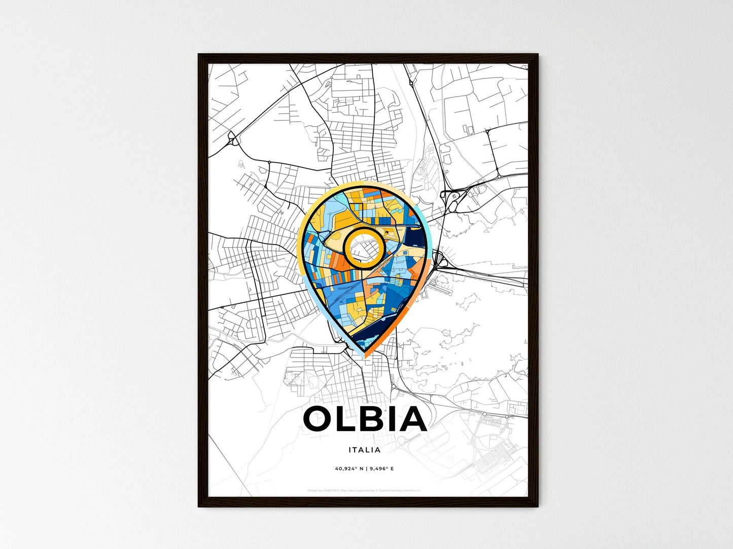 Olbia Italy wedding art map with pointer icon