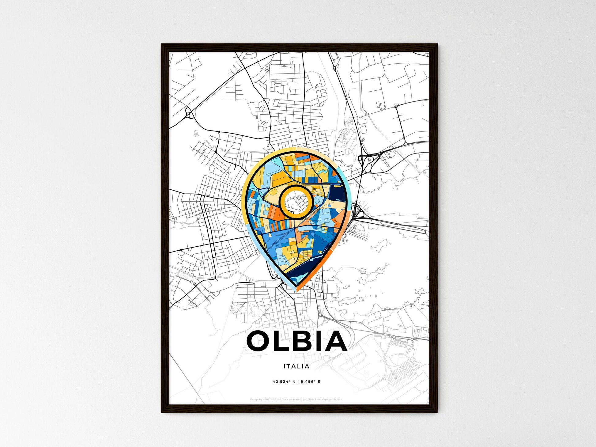 Olbia Italy wedding art map with pointer icon