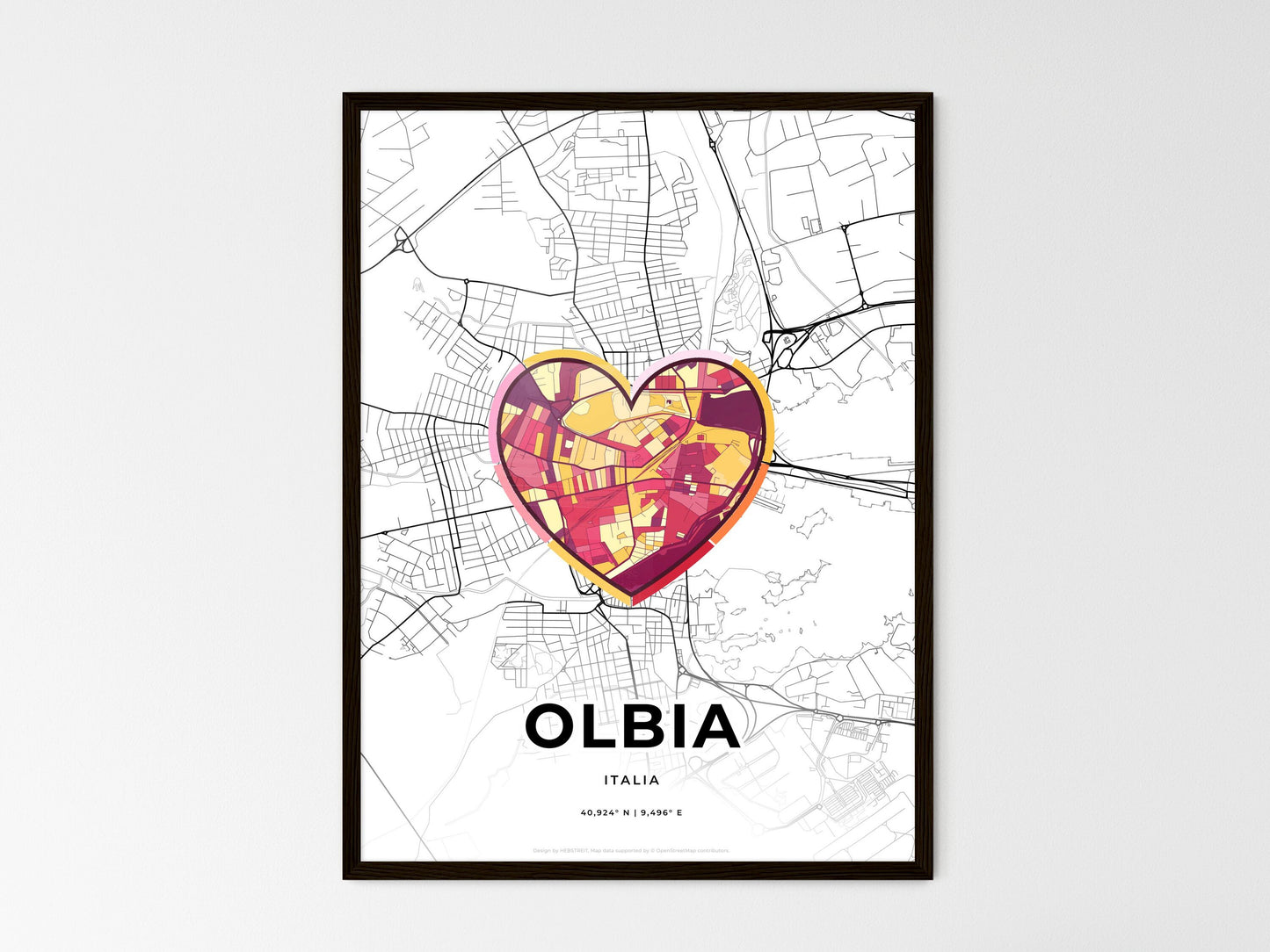 Olbia Italy wedding art map with heart icon