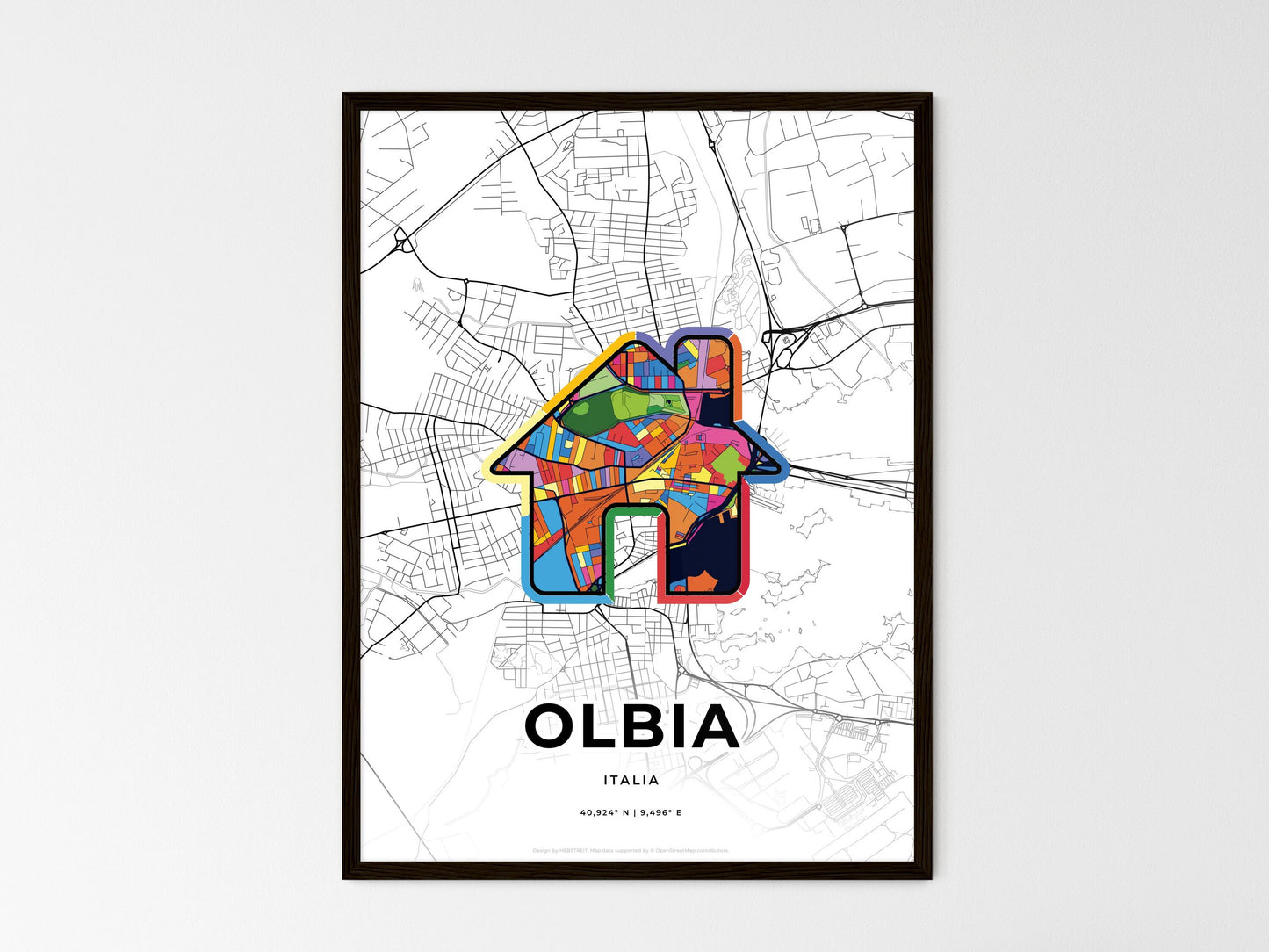 Olbia Italy wedding art map with home icon