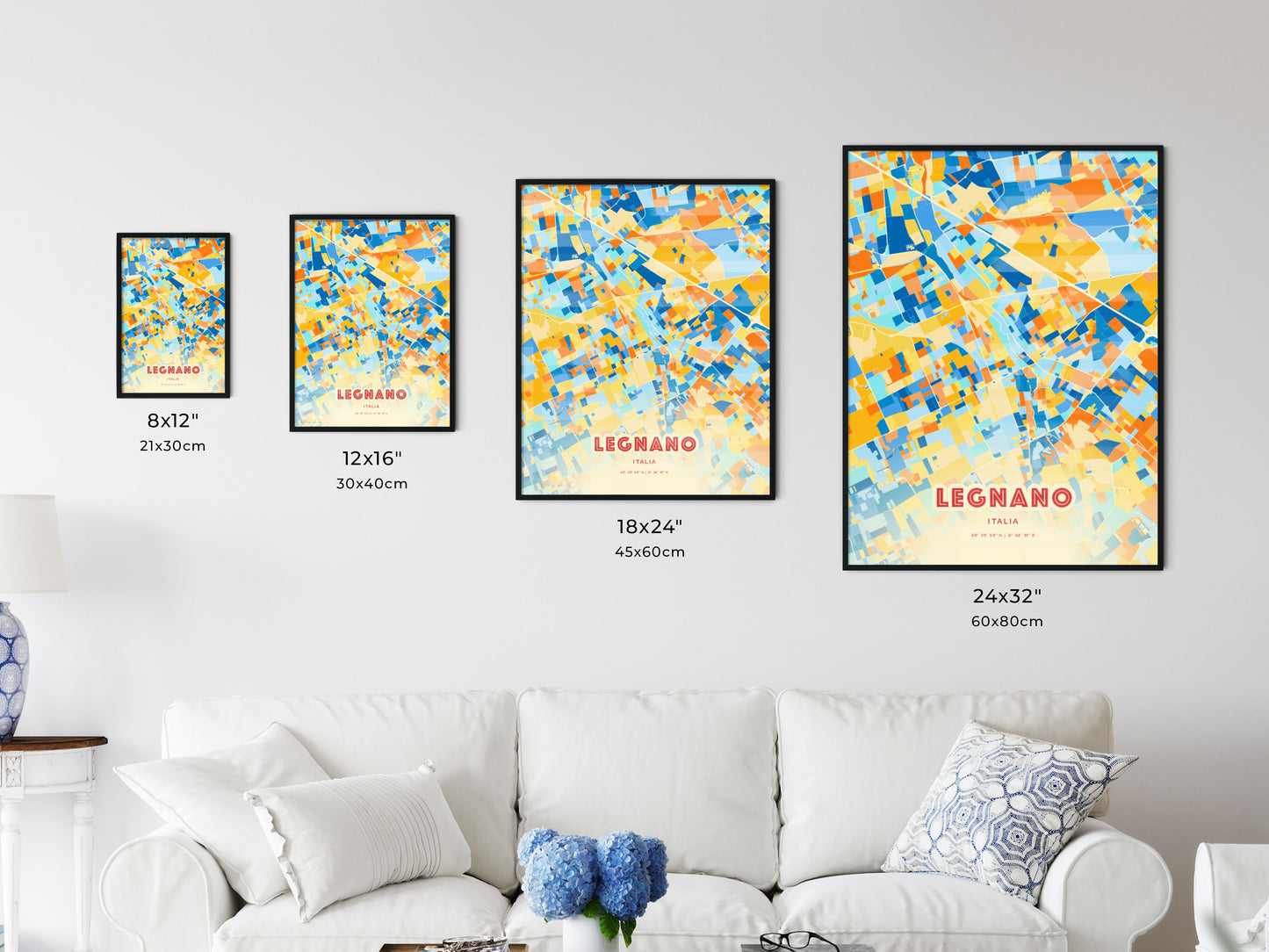 Colorful LEGNANO ITALY Fine Art Map Blue Orange