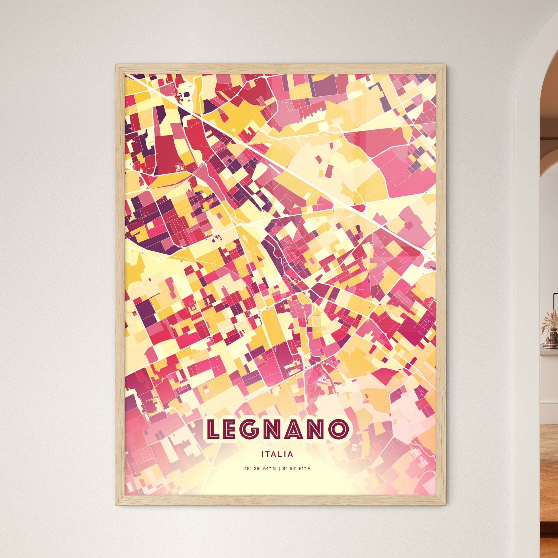 Colorful LEGNANO ITALY Fine Art Map Hot Red