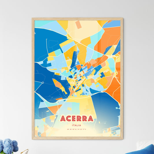 Colorful Acerra Italy Fine Art Map Blue Orange