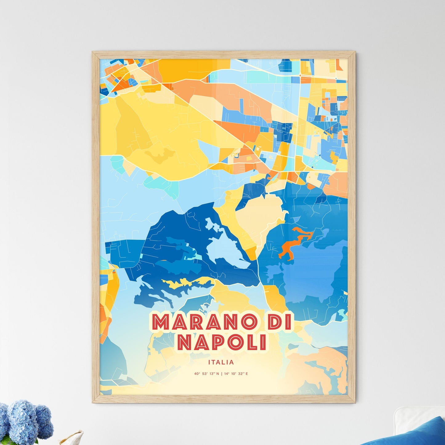 Colorful MARANO DI NAPOLI ITALY Fine Art Map Blue Orange