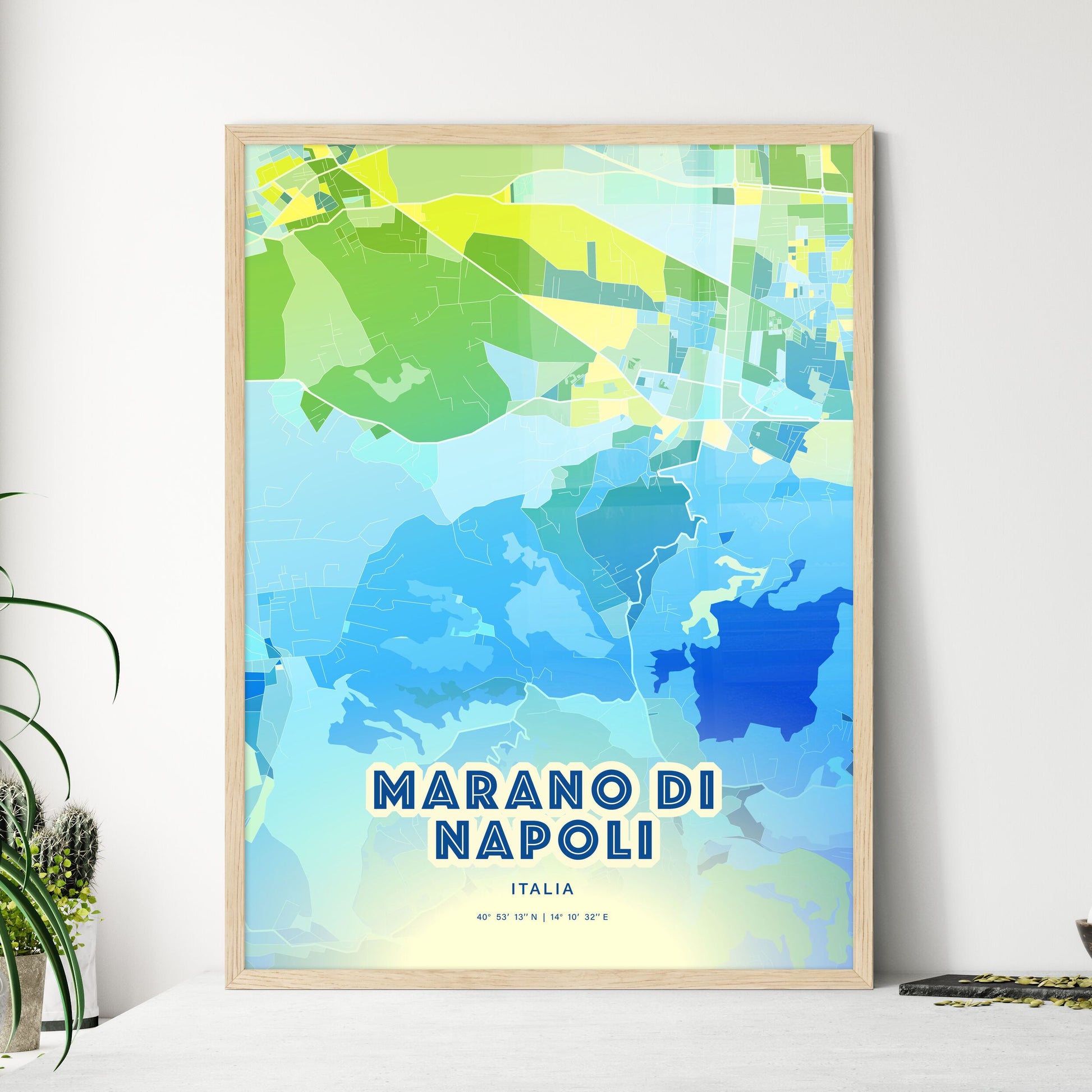 Colorful MARANO DI NAPOLI ITALY Fine Art Map Cool Blue