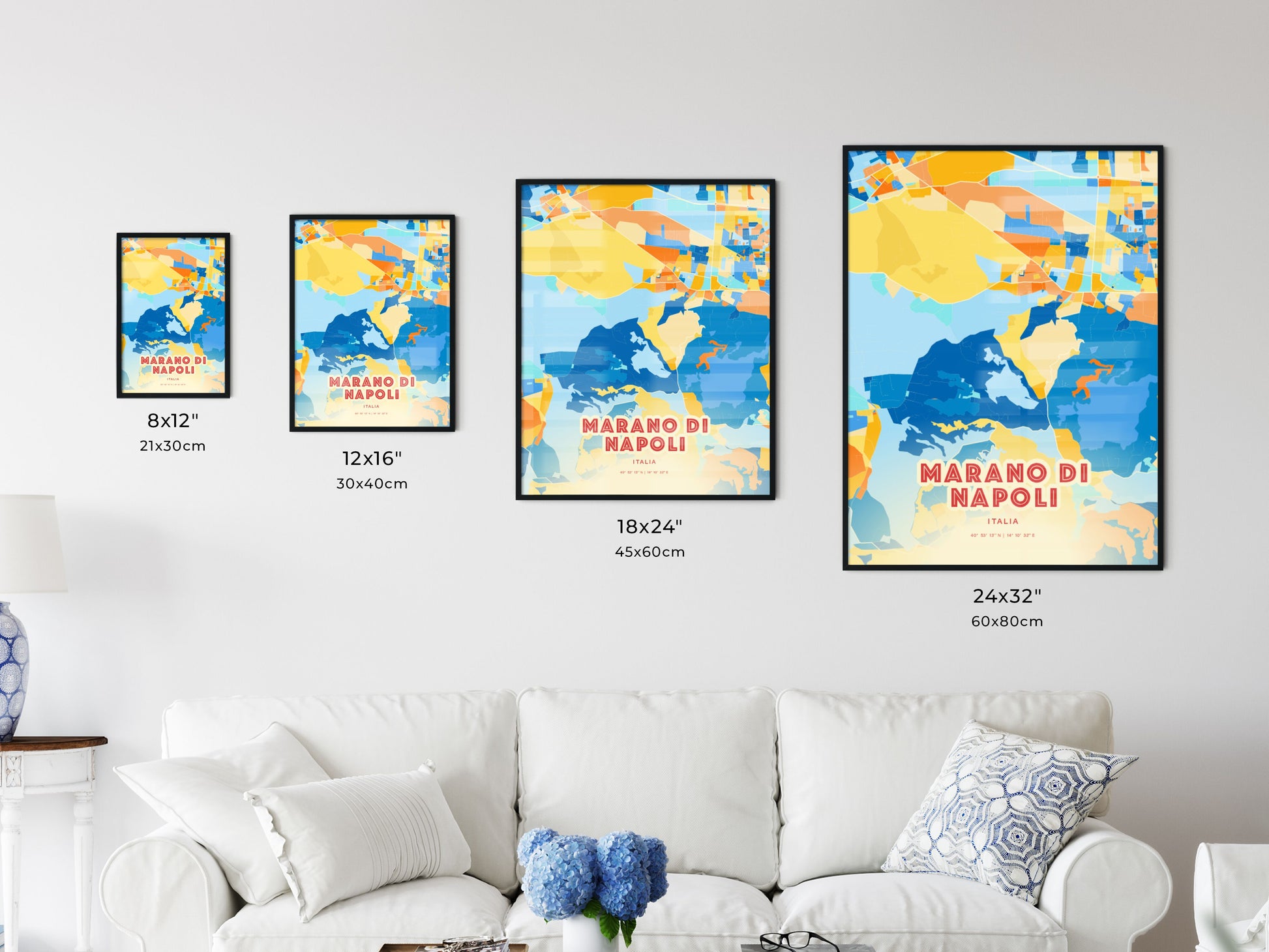 Colorful MARANO DI NAPOLI ITALY Fine Art Map Blue Orange