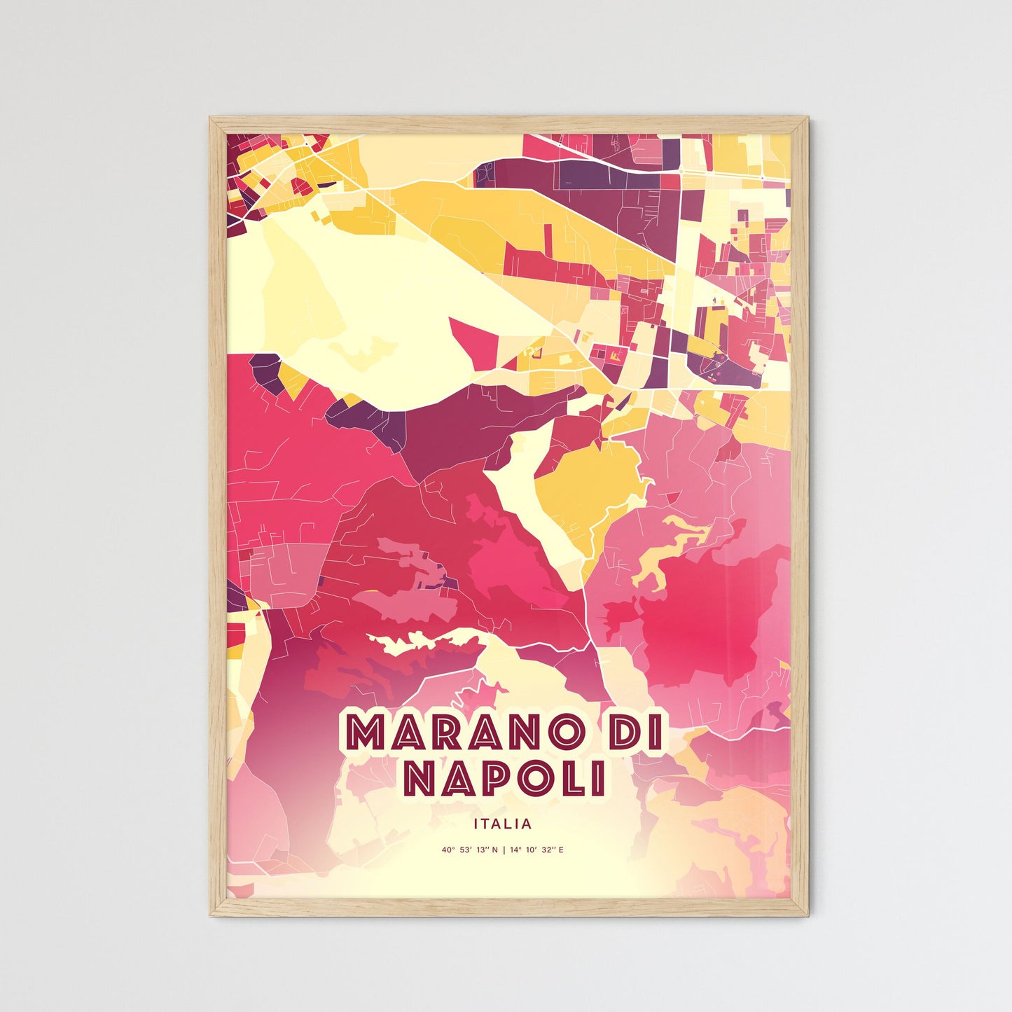 Colorful MARANO DI NAPOLI ITALY Fine Art Map Hot Red