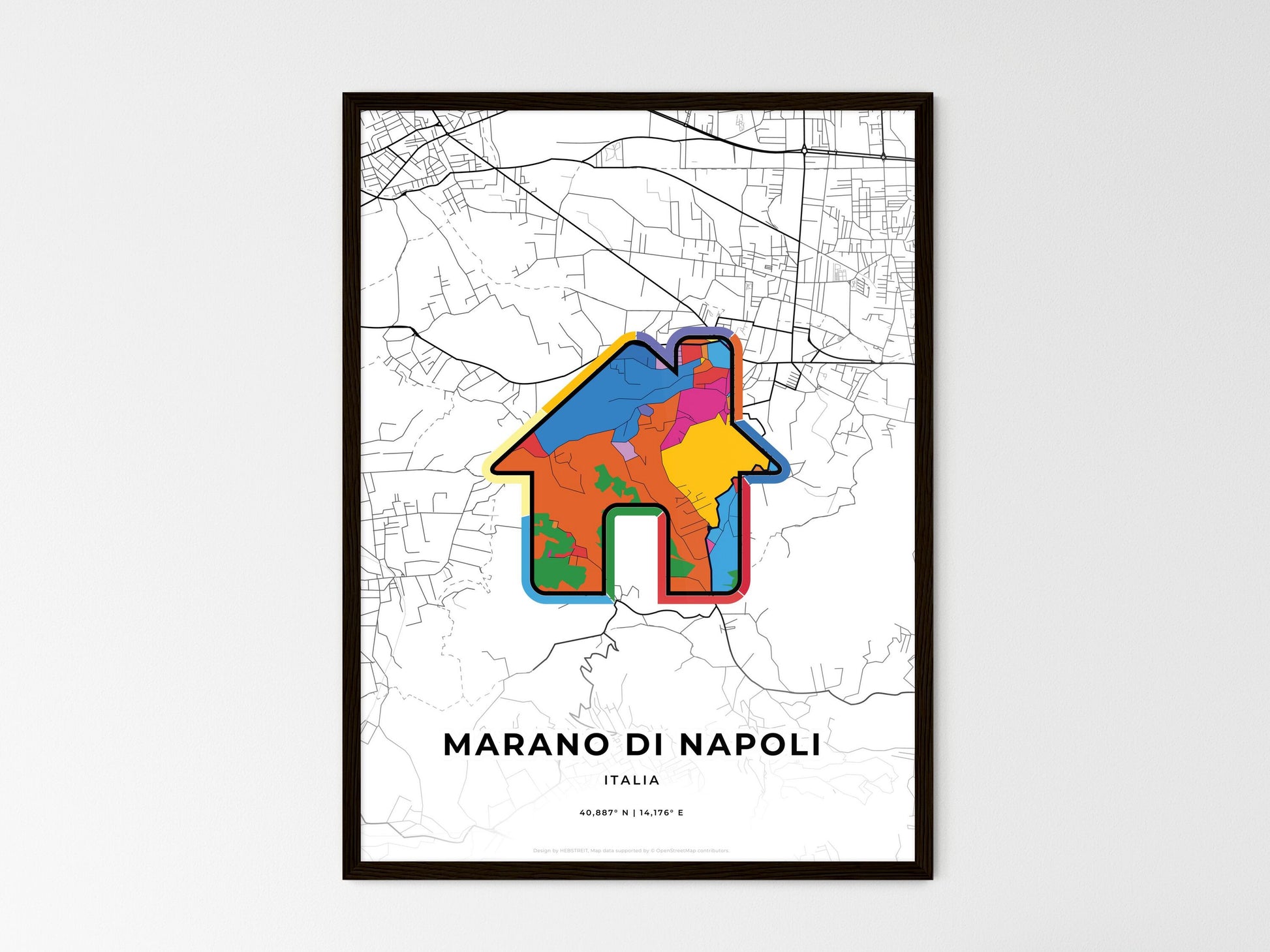 Marano Di Napoli Italy wedding art map with home icon