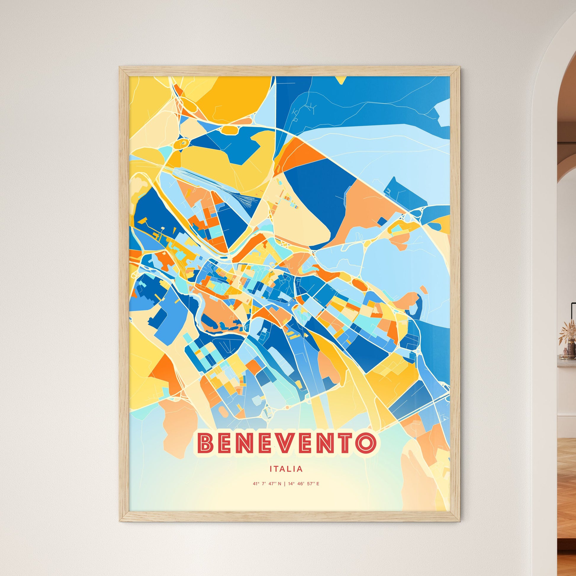 Colorful BENEVENTO ITALY Fine Art Map Blue Orange