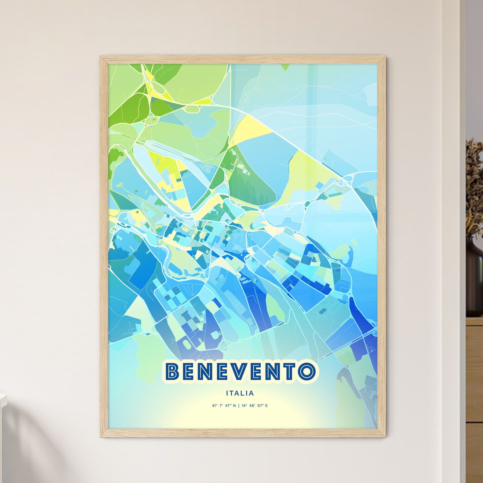 Colorful BENEVENTO ITALY Fine Art Map Cool Blue