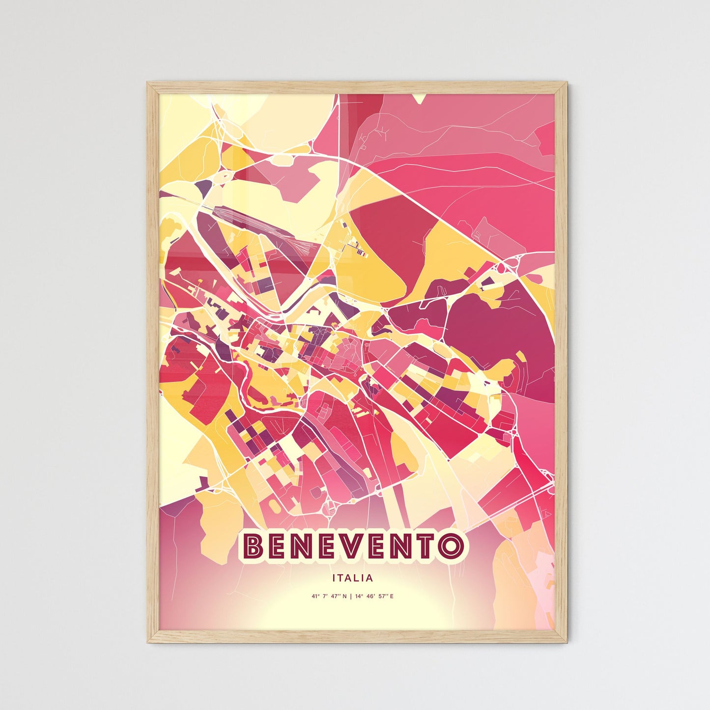 Colorful BENEVENTO ITALY Fine Art Map Hot Red