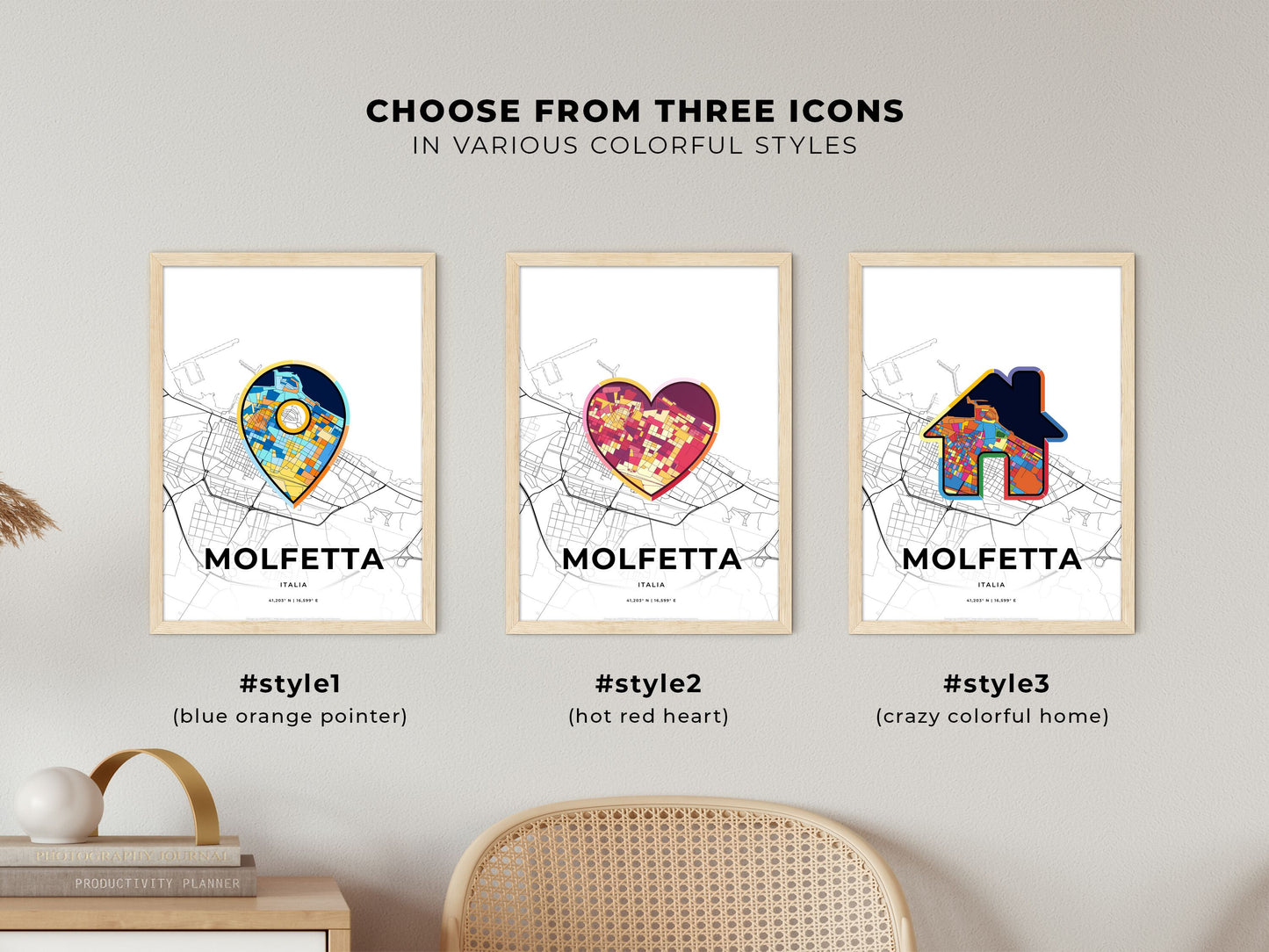 Molfetta Italy maps with colorful icons