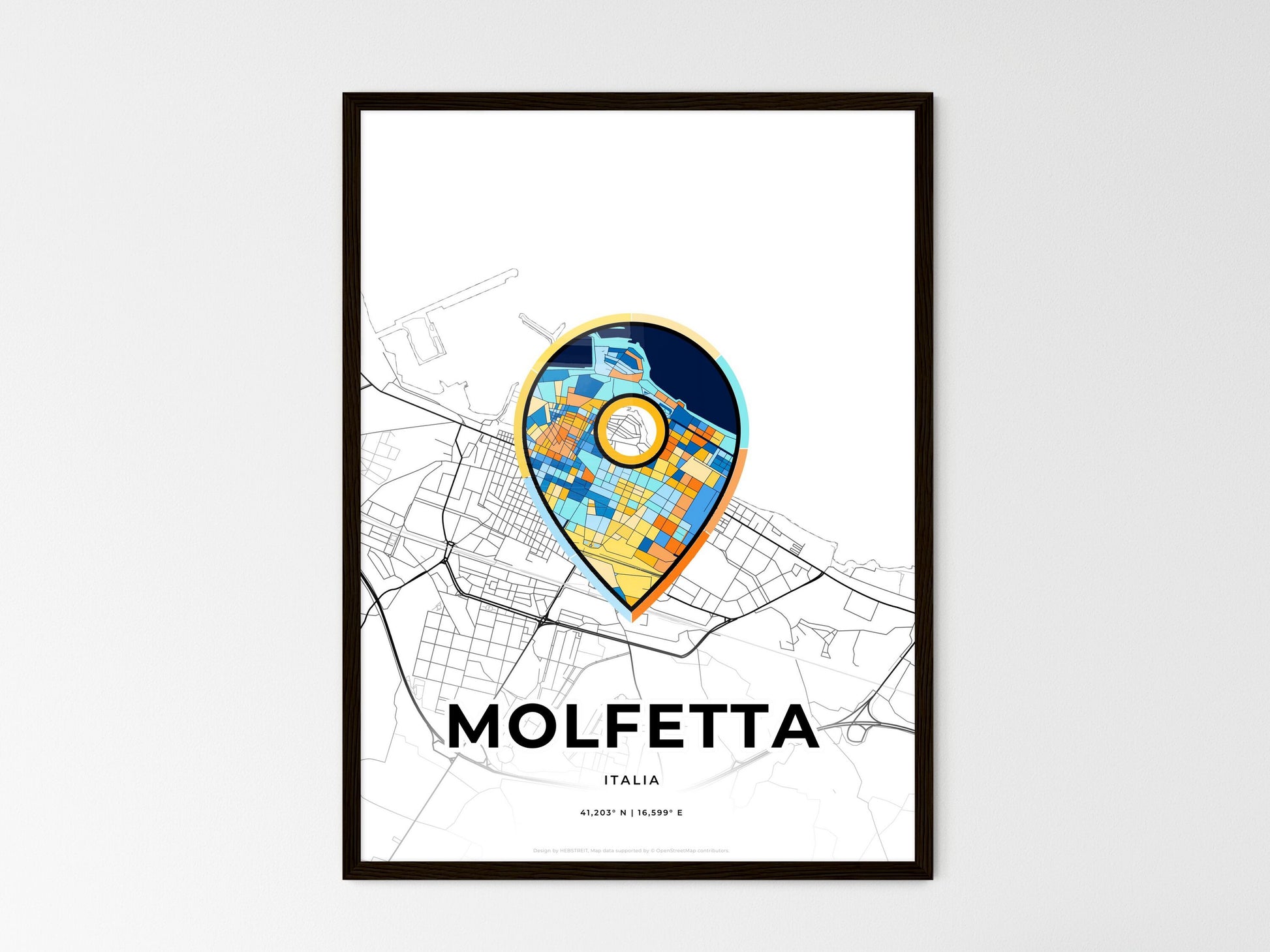 Molfetta Italy wedding art map with pointer icon