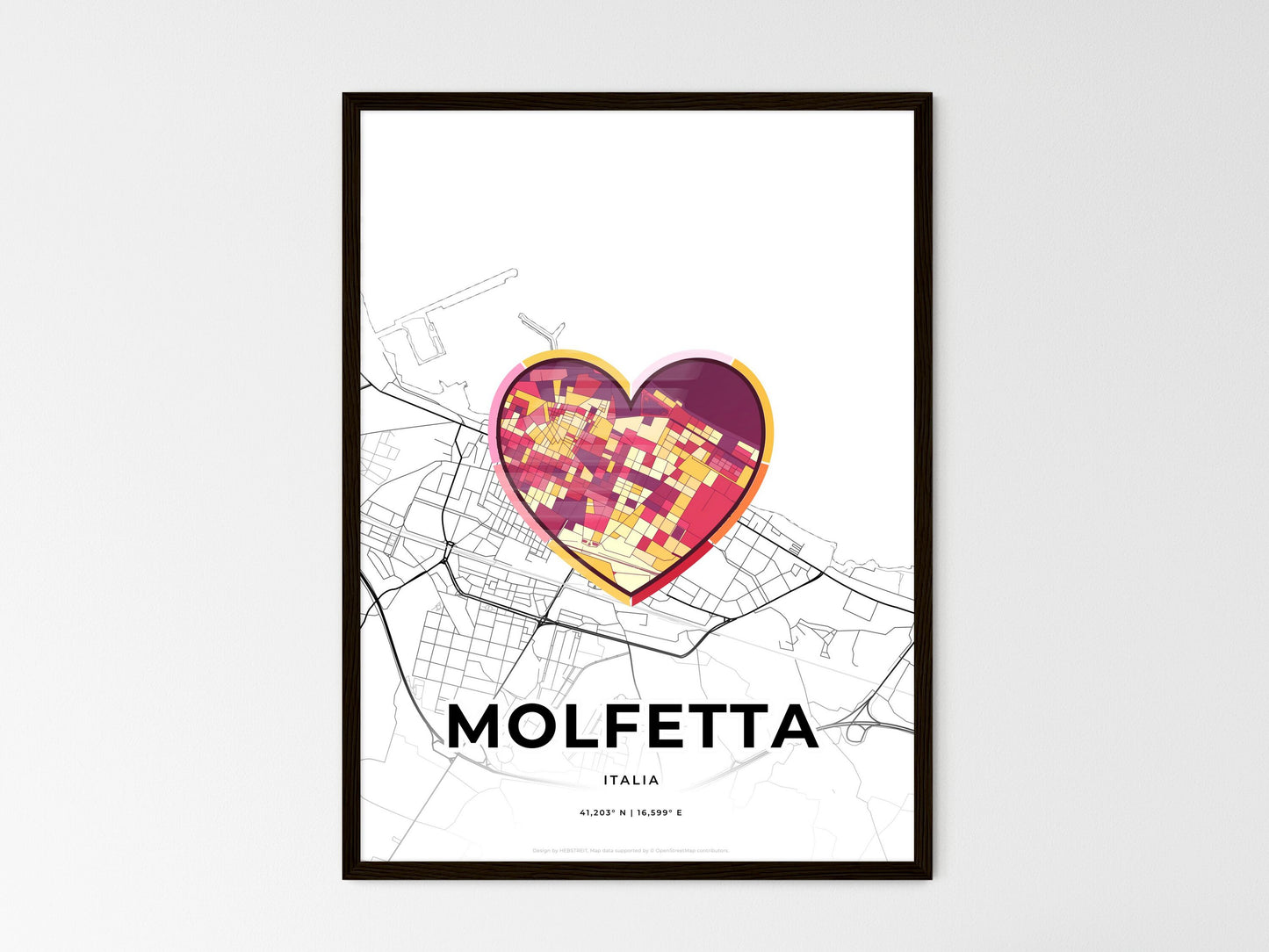 Molfetta Italy wedding art map with heart icon