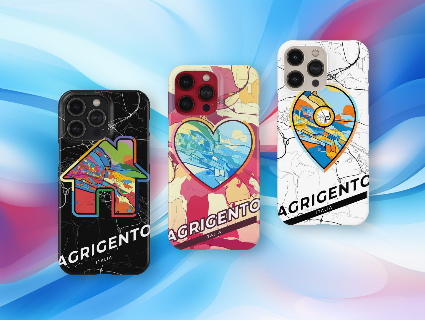 Agrigento Italy slim phone case with colorful icon. Birthday, wedding or housewarming gift. Couple match cases.