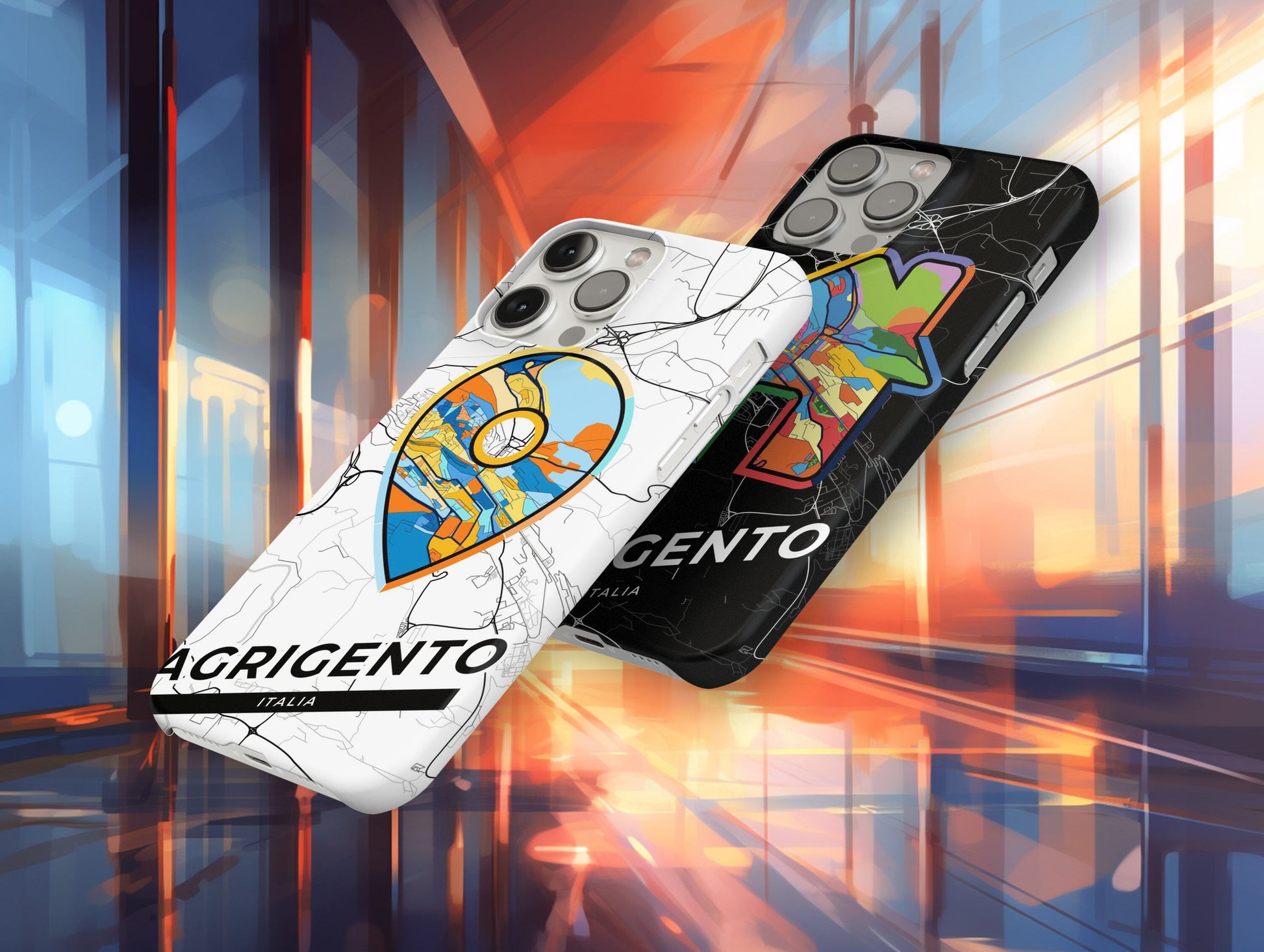 Agrigento Italy slim phone case with colorful icon. Birthday, wedding or housewarming gift. Couple match cases.